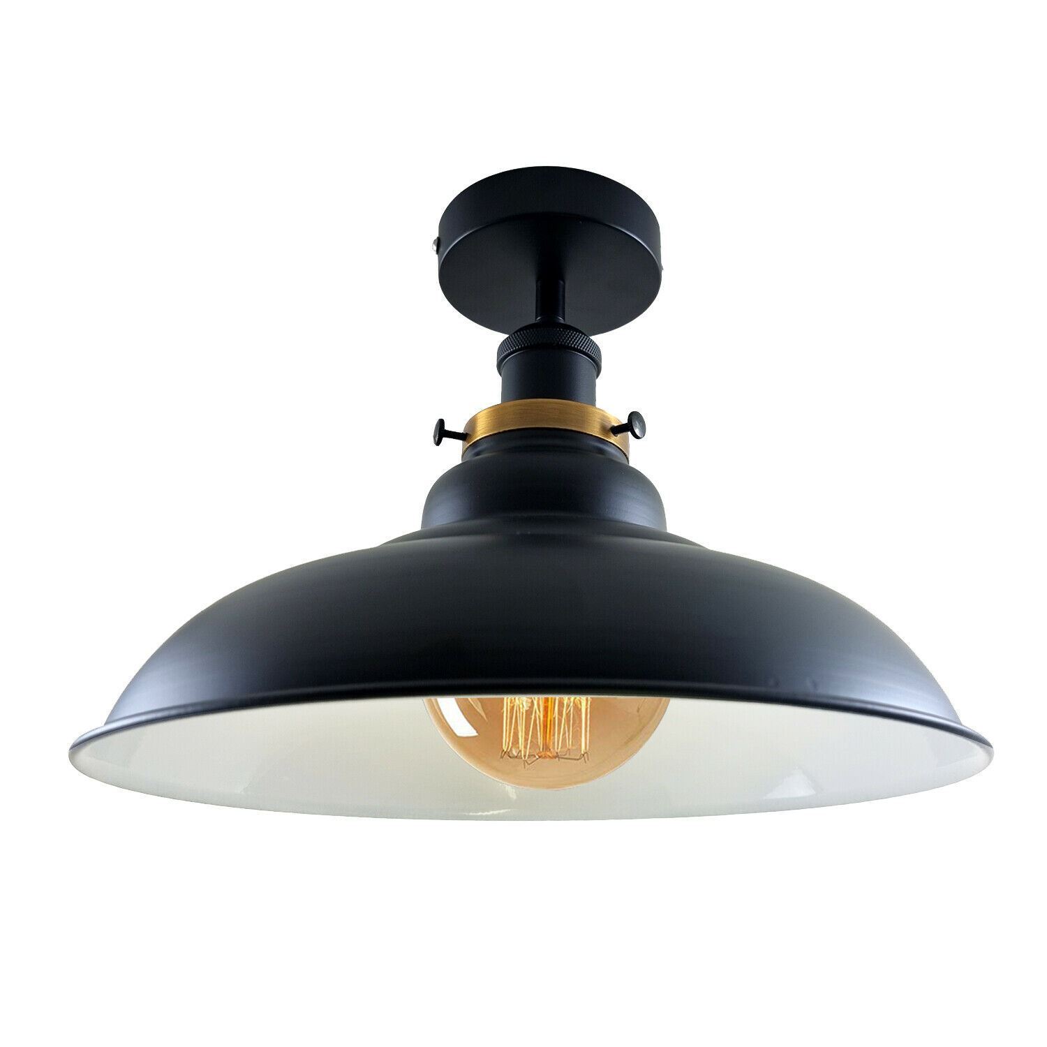 Antique style semi flush mount ceiling lamp with a metal finish, showcasing its elegant design and available colors.