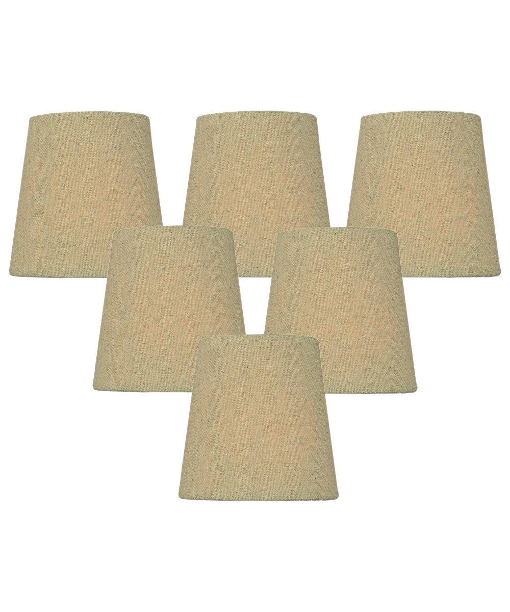 Set of 6 elegant chandelier clip-on lampshades made from premium sand linen fabric, featuring durable brass and steel frames.