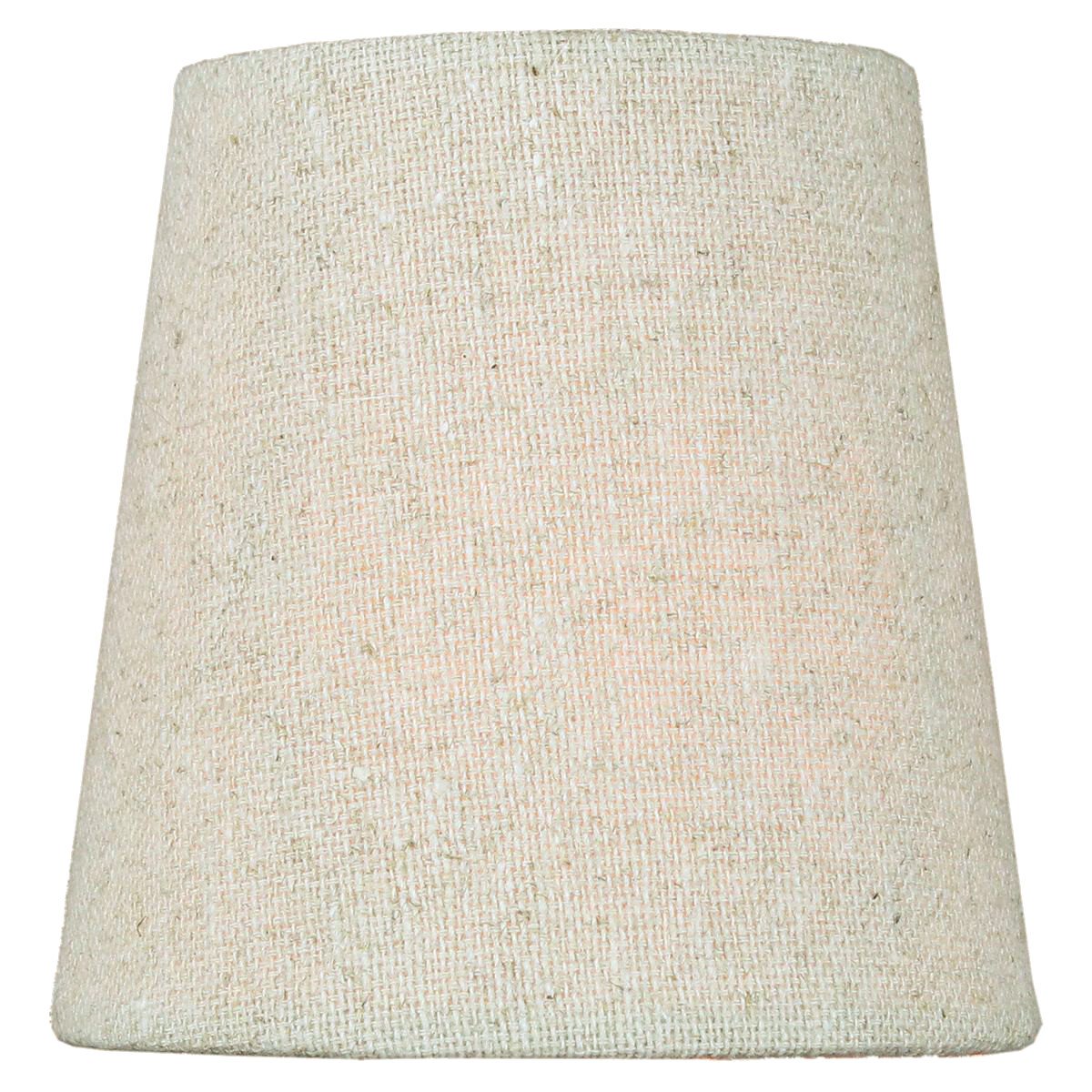 Set of 6 elegant chandelier clip-on lampshades made from premium sand linen fabric, featuring durable brass and steel frames.