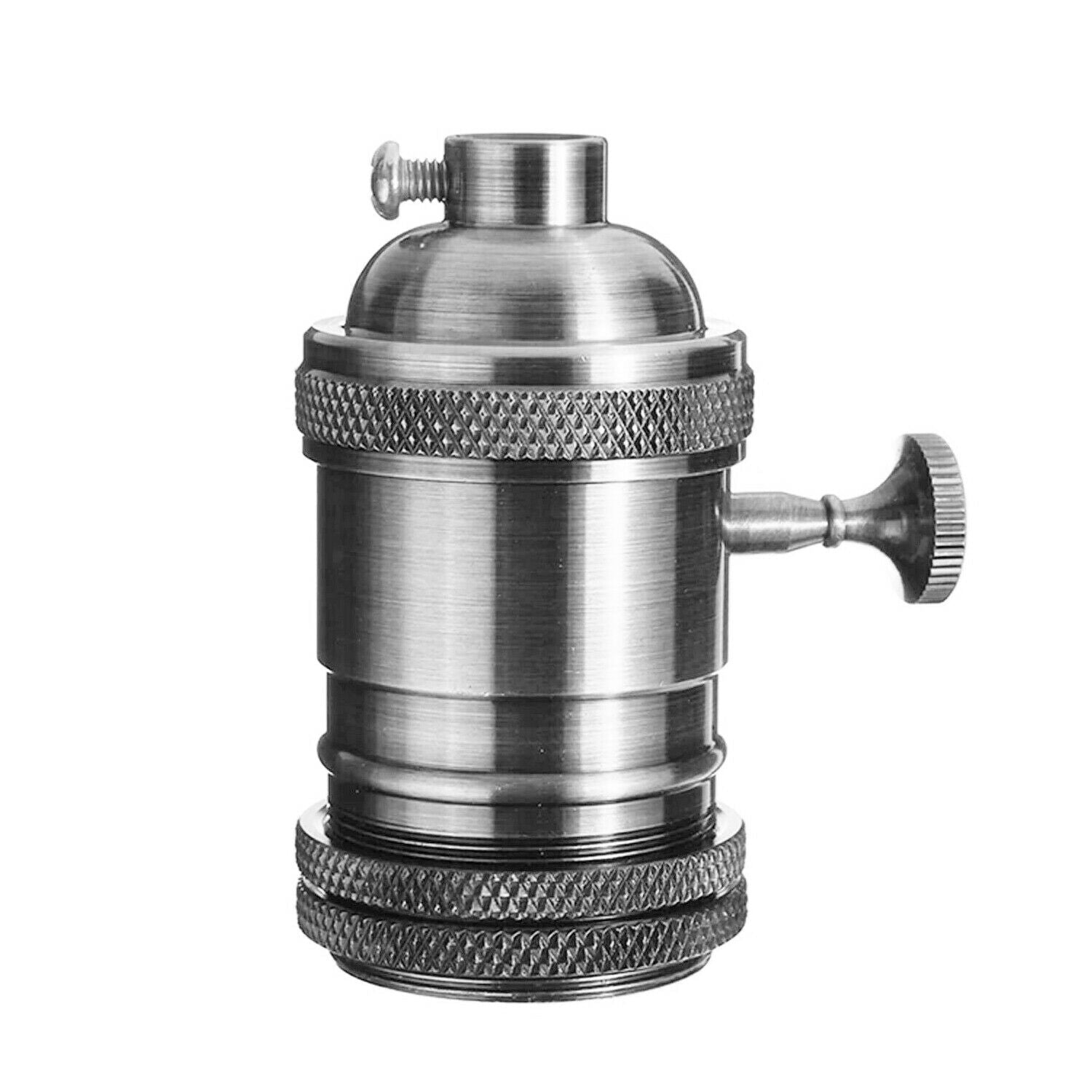 Shiny Black E27 Industrial Lamp Light Bulb Holder showcasing a vintage design with an exposed bulb, perfect for retro decor.