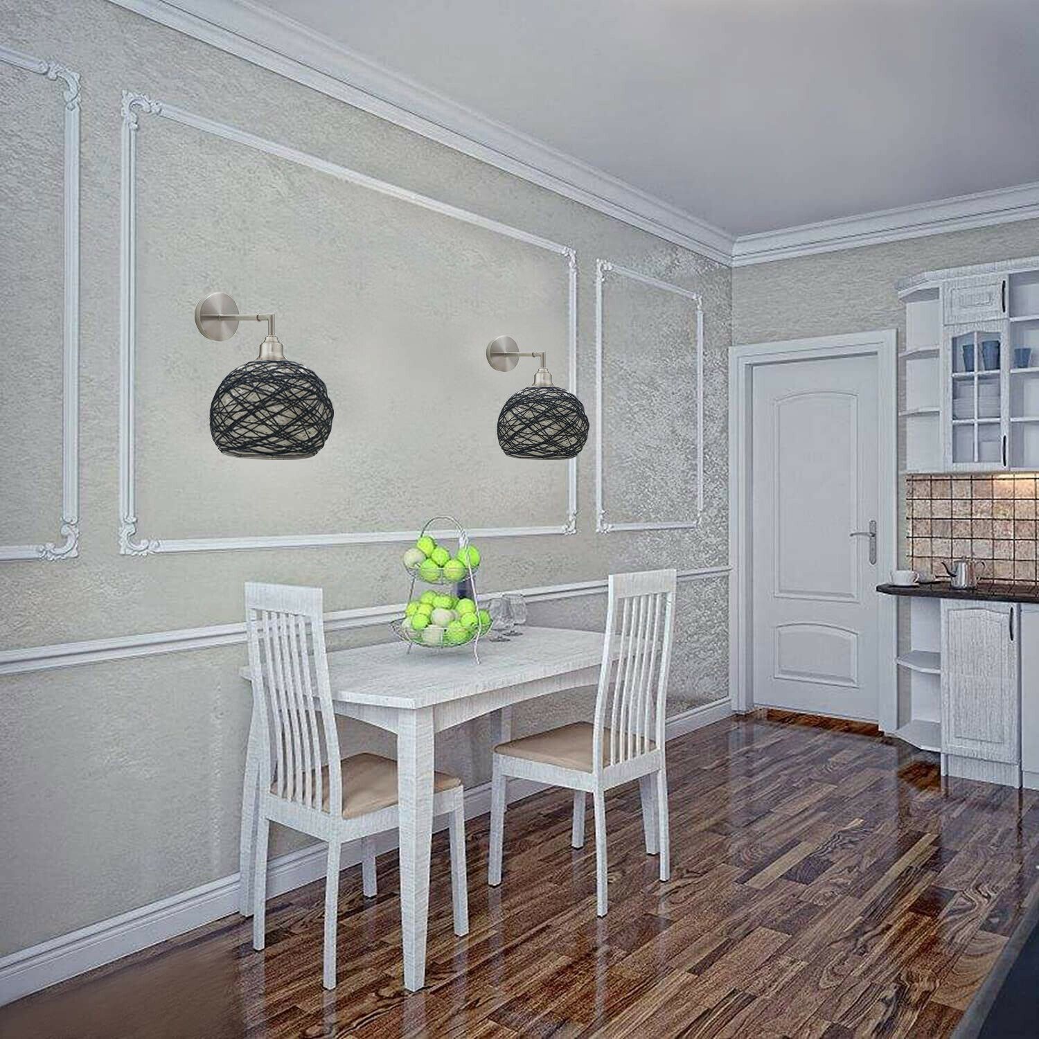 Handmade Small Rattan Lamp Shade in satin nickel, black, and brown colors, showcasing its elegant design and craftsmanship.