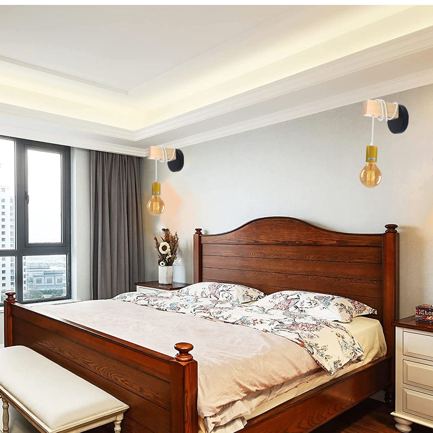 Small wall light fixture in industrial farmhouse style, featuring a metal design and E27 lamp base, available in multiple colors.