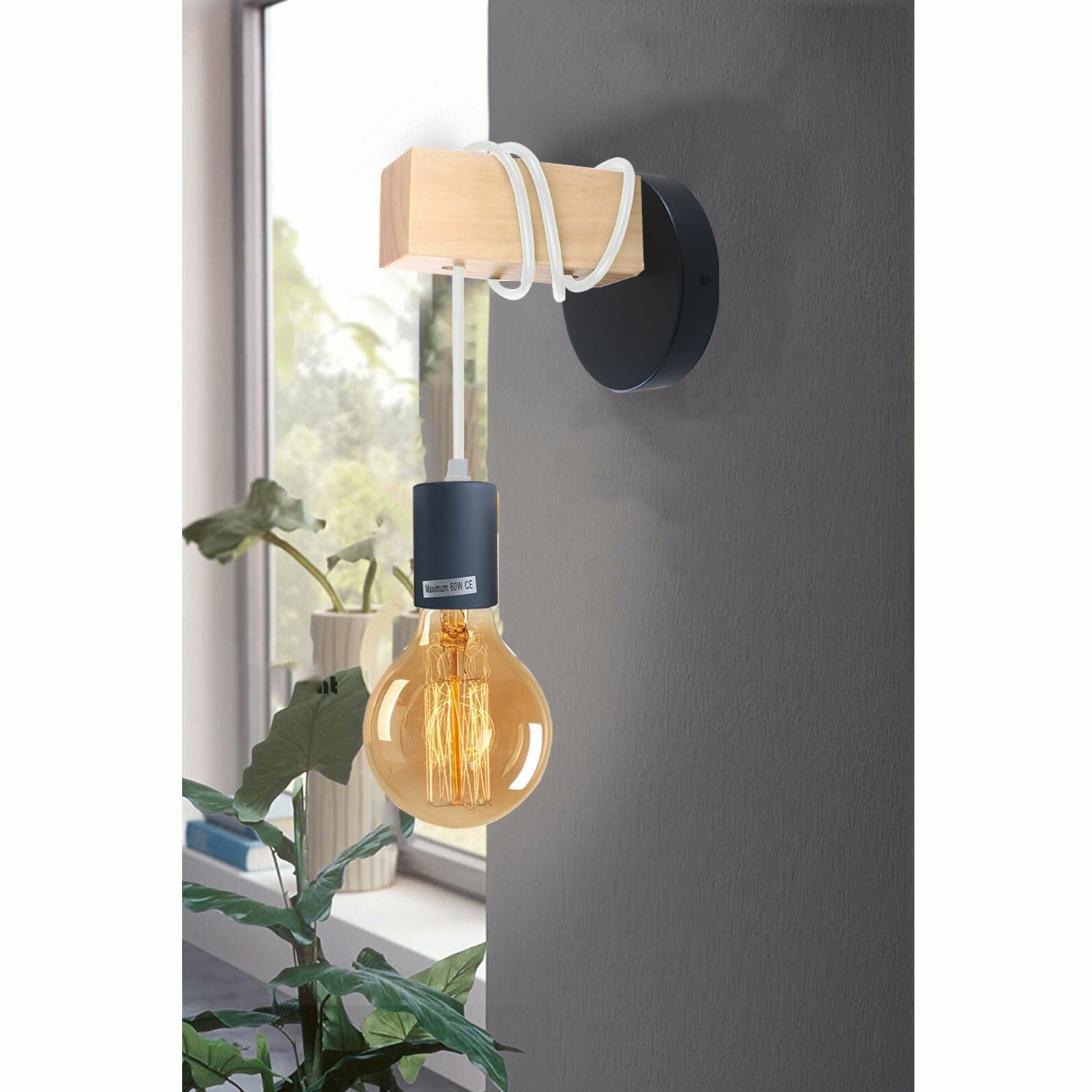 Small wall light fixture in industrial farmhouse style, featuring a metal design and E27 lamp base, available in multiple colors.