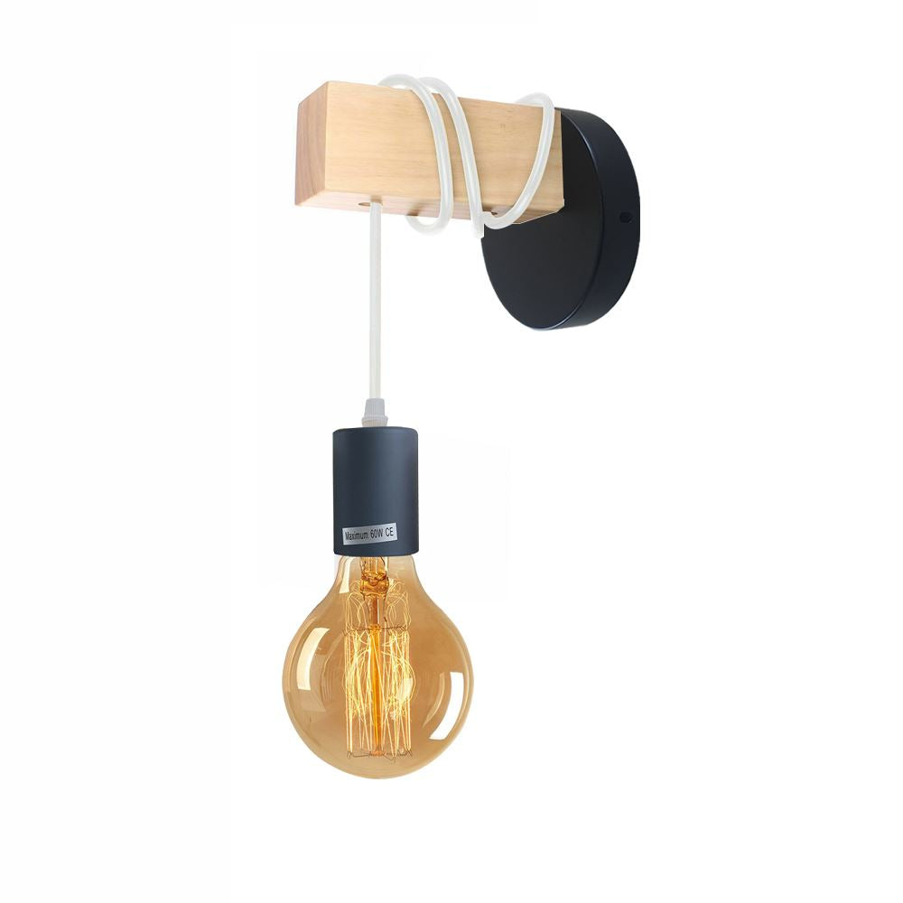 Small wall light fixture in industrial farmhouse style, featuring a metal design and E27 lamp base, available in multiple colors.