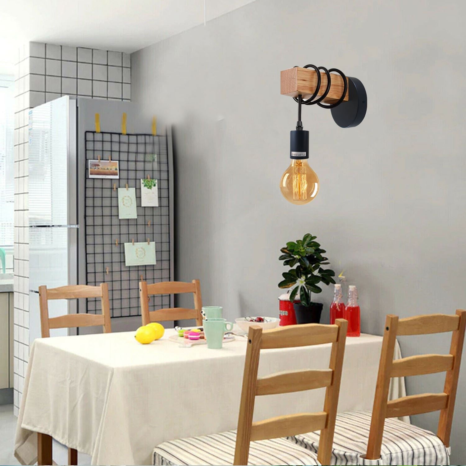 Small wall light fixture in industrial farmhouse style, featuring a metal design and E27 lamp base, available in multiple colors.