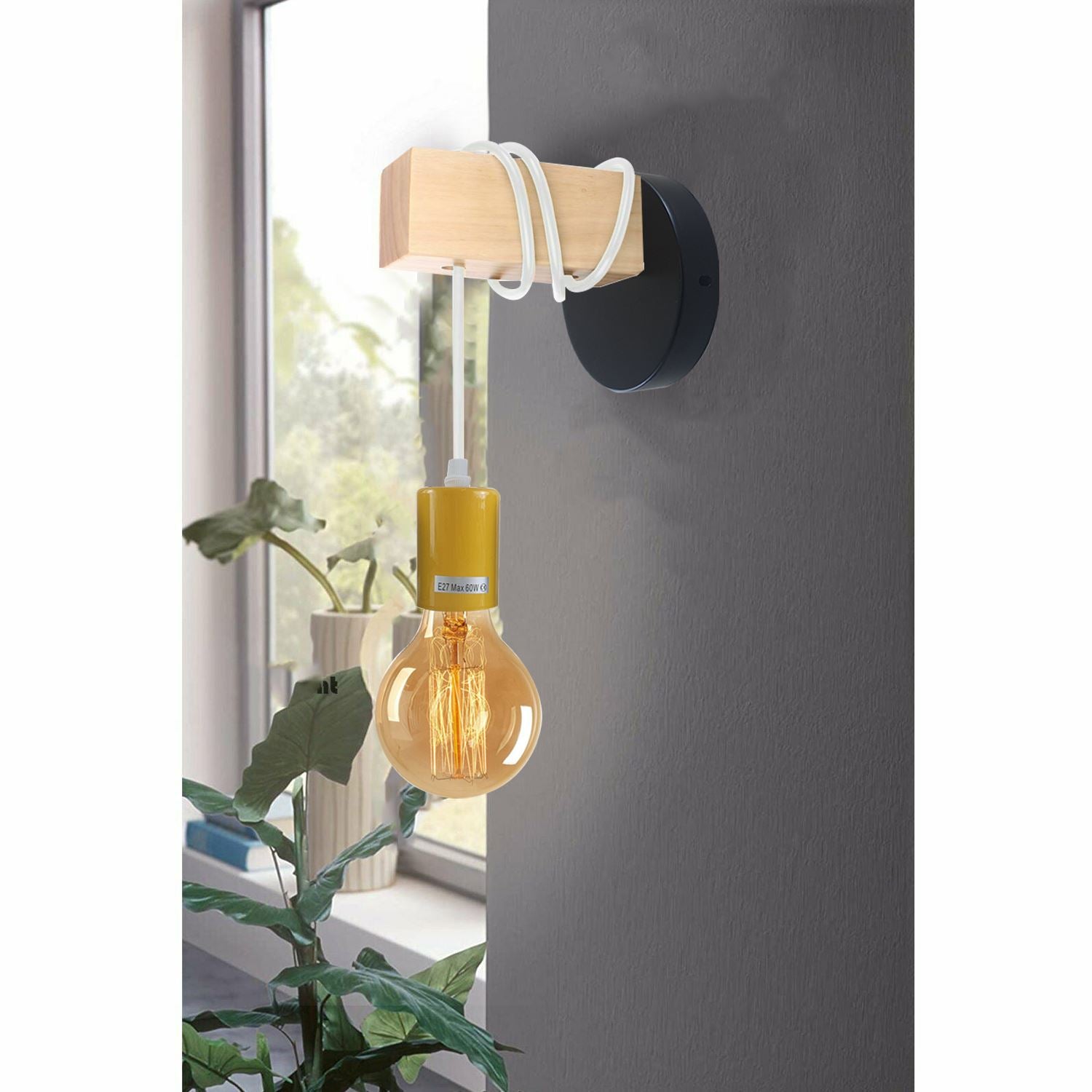 Small wall light fixture in industrial farmhouse style, featuring a metal design and E27 lamp base, available in multiple colors.