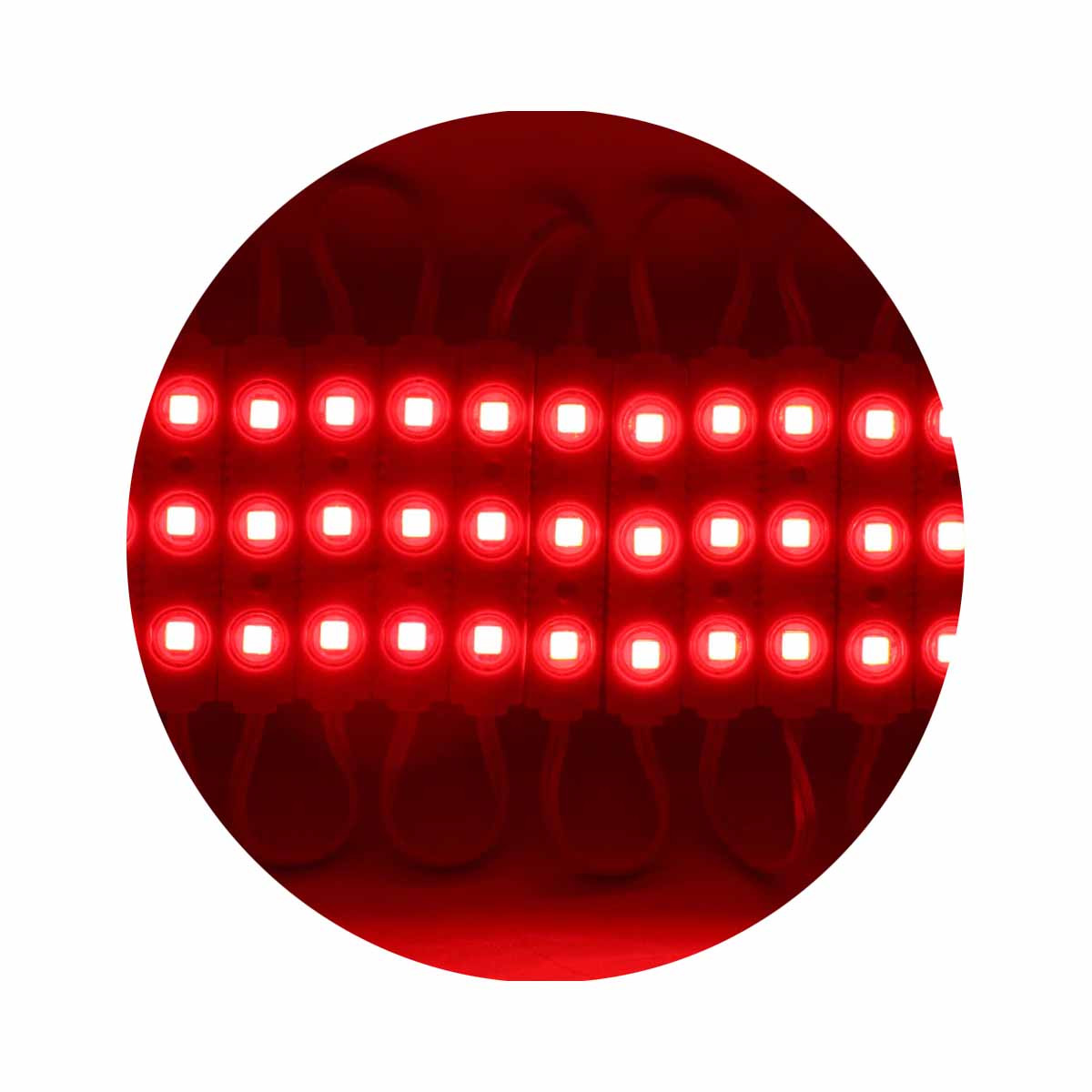 SMD LED Red Injection Module IP67 DC12V Strip with self-adhesive backing, showcasing its compact design and bright red illumination.