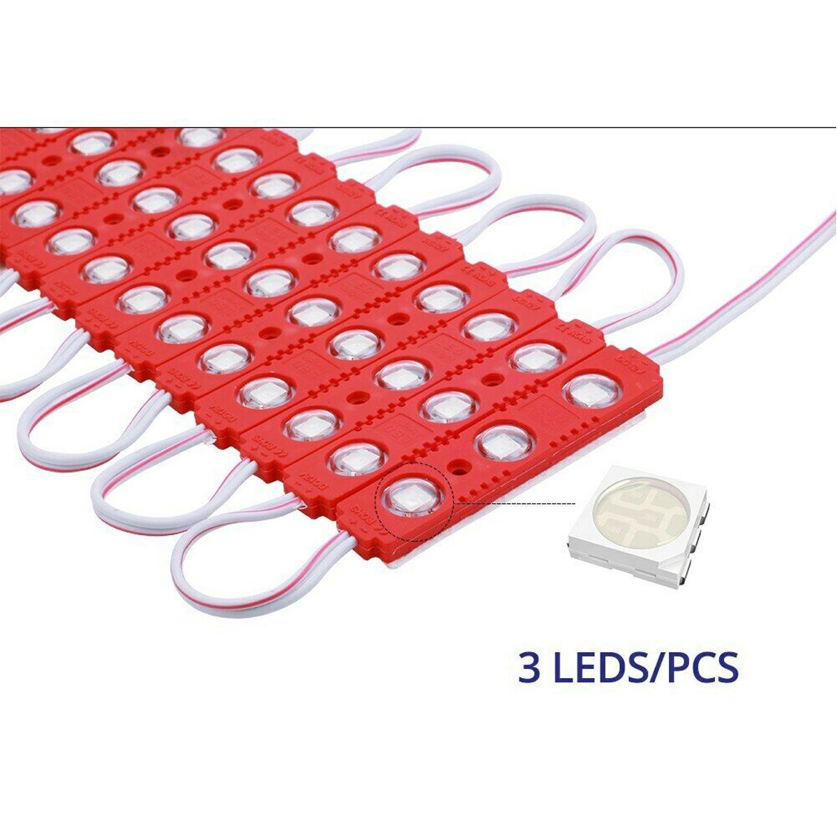 SMD LED Red Injection Module IP67 DC12V Strip with self-adhesive backing, showcasing its compact design and bright red illumination.