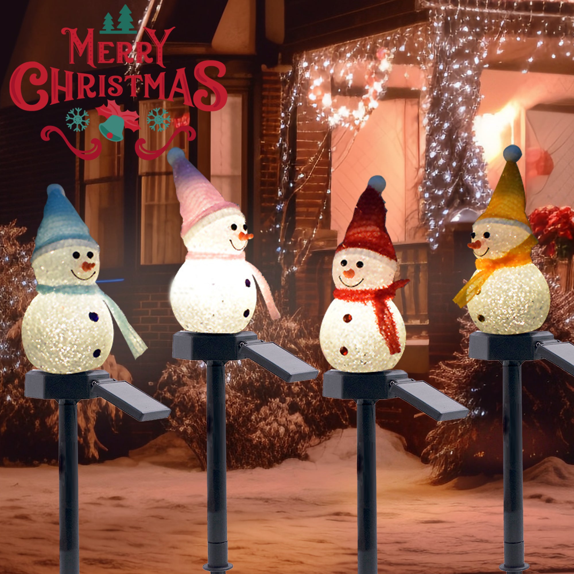 A charming solar-powered snowman decoration light for outdoor use, featuring a cute design and vibrant red color, perfect for festive occasions.