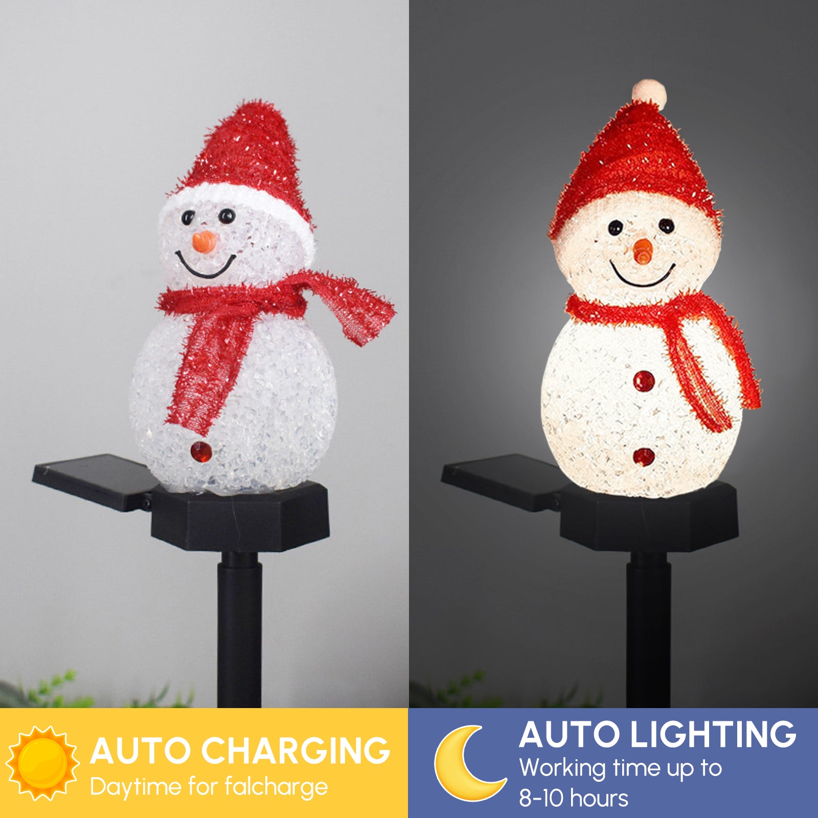 A charming solar-powered snowman decoration light for outdoor use, featuring a cute design and vibrant red color, perfect for festive occasions.