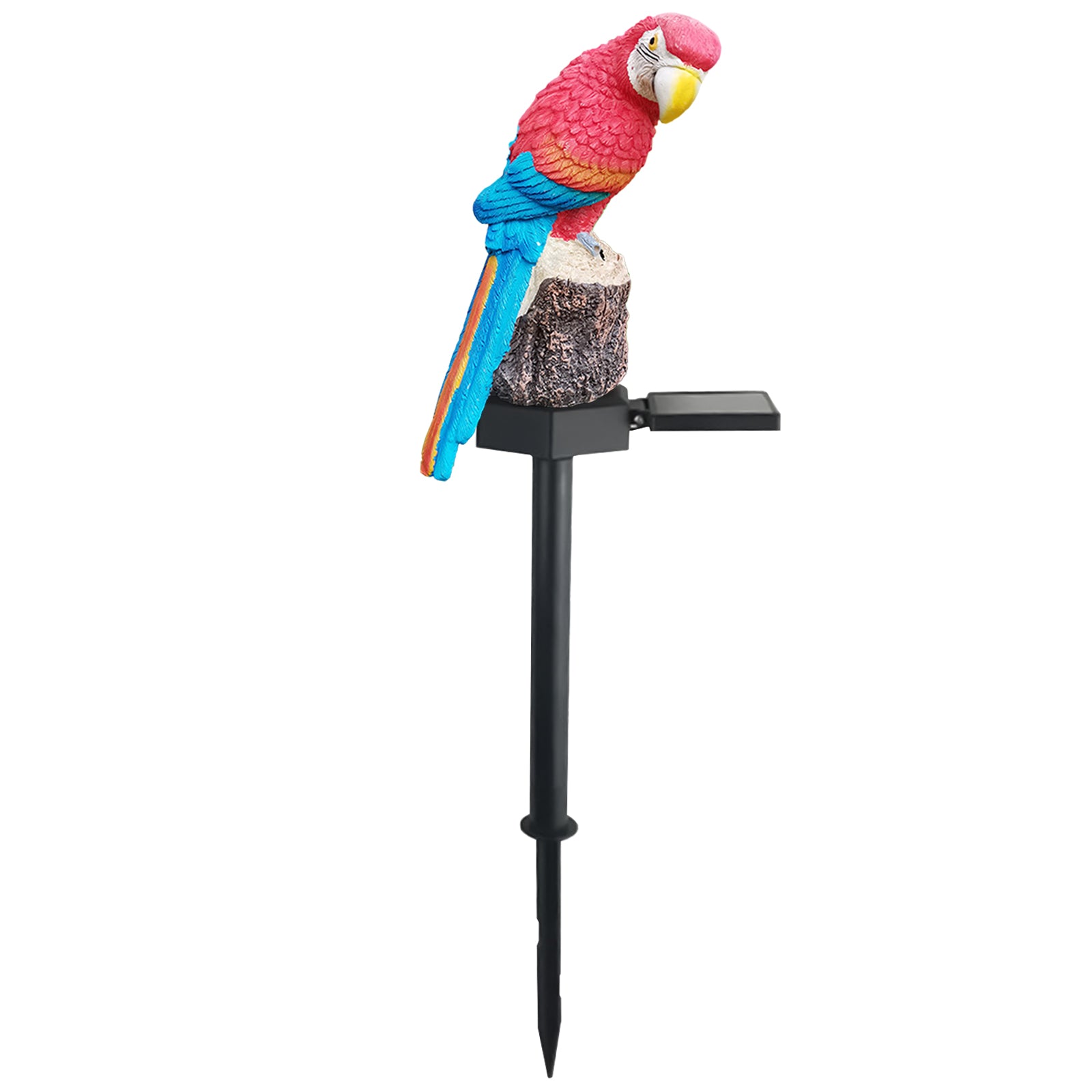 Solar Parrot Light LED Outdoor Decor Lamp featuring a lifelike parrot sculpture on a stake, illuminating the garden with a warm glow.