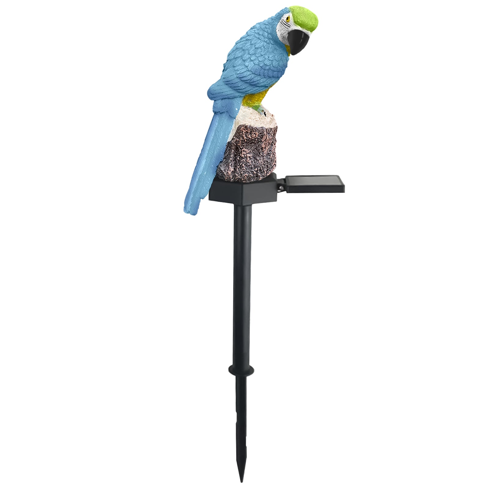Solar Parrot Light LED Outdoor Decor Lamp featuring a lifelike parrot sculpture on a stake, illuminating the garden with a warm glow.
