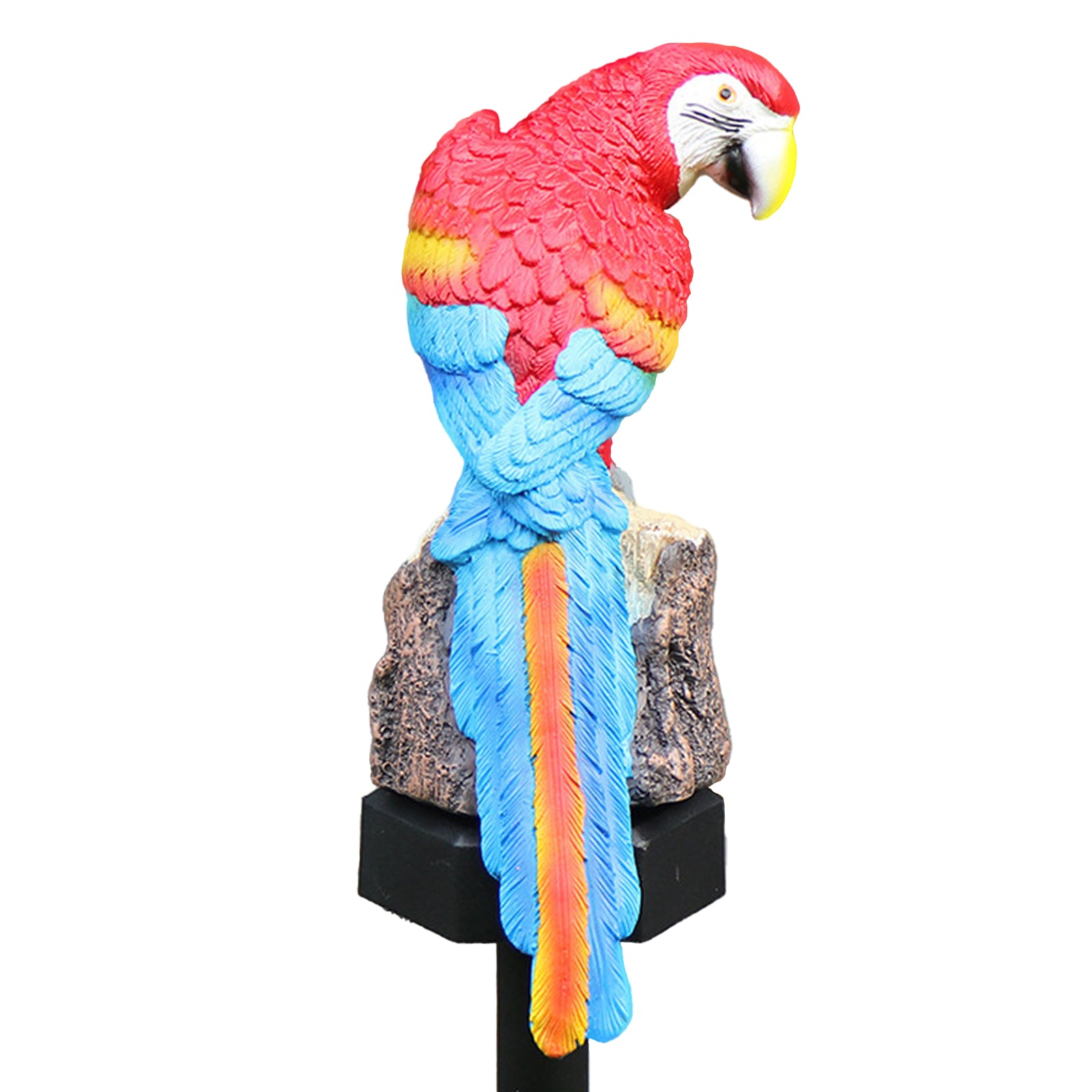 Solar Parrot Light LED Outdoor Decor Lamp featuring a lifelike parrot sculpture on a stake, illuminating the garden with a warm glow.