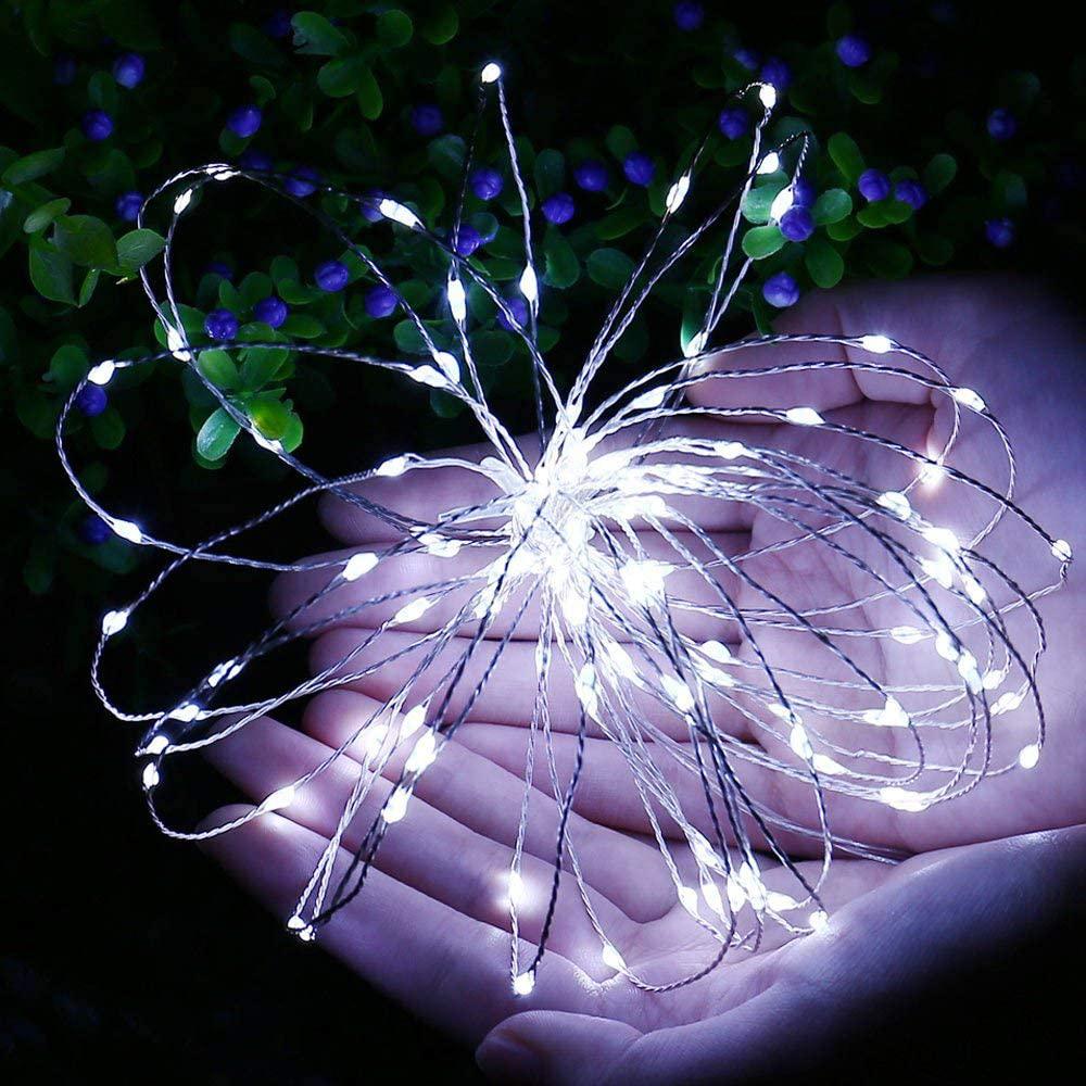 Solar Powered String Lights featuring flexible copper wire, waterproof design, and 200 LEDs, perfect for indoor and outdoor decoration.