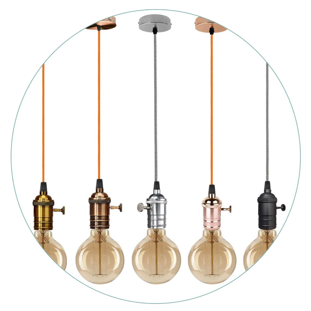 Switched Lamp Holder Kit featuring a vintage design with a polished rustic finish, suitable for E27 bulbs.
