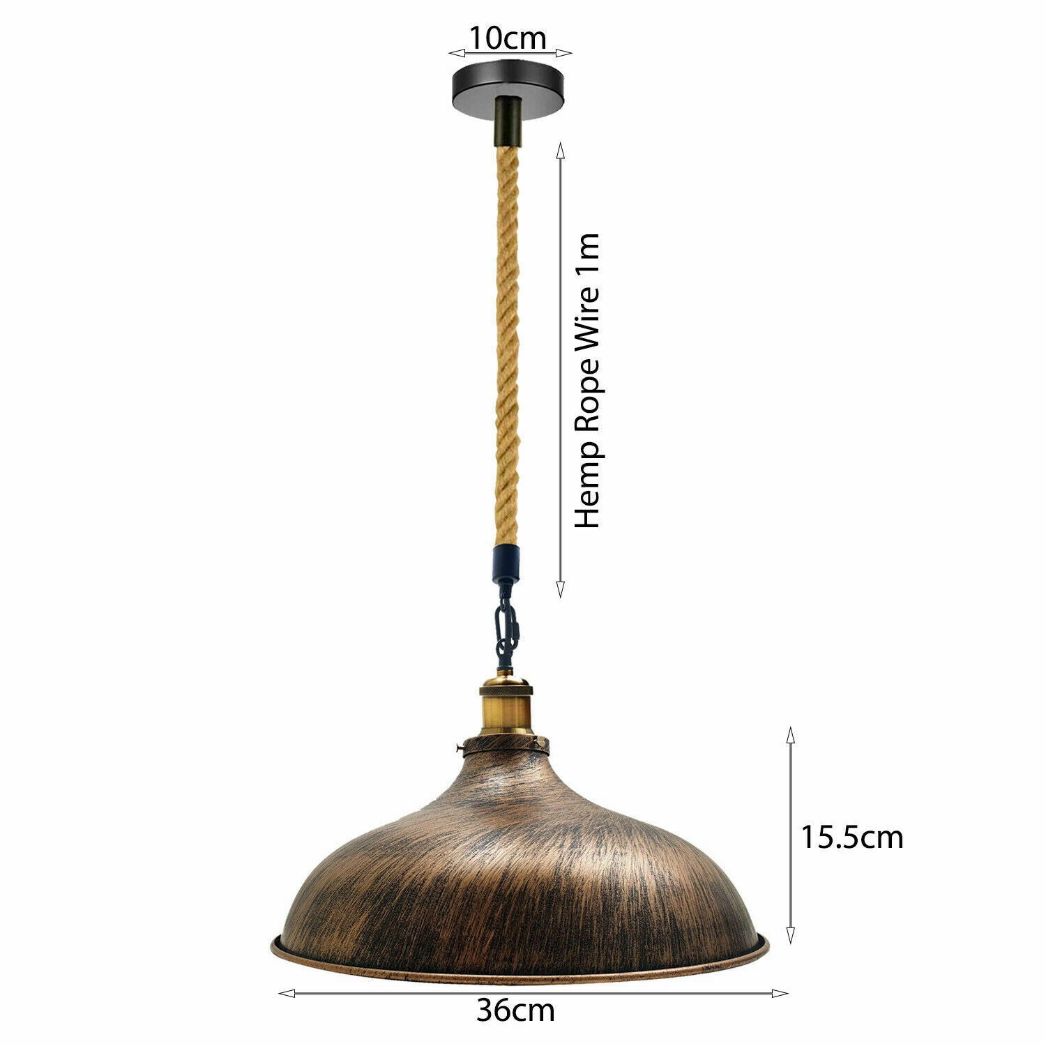 Twisted Rope Barn Dome Shape Hanging Pendant Light in black with hemp wire, showcasing rustic design and metal finish.