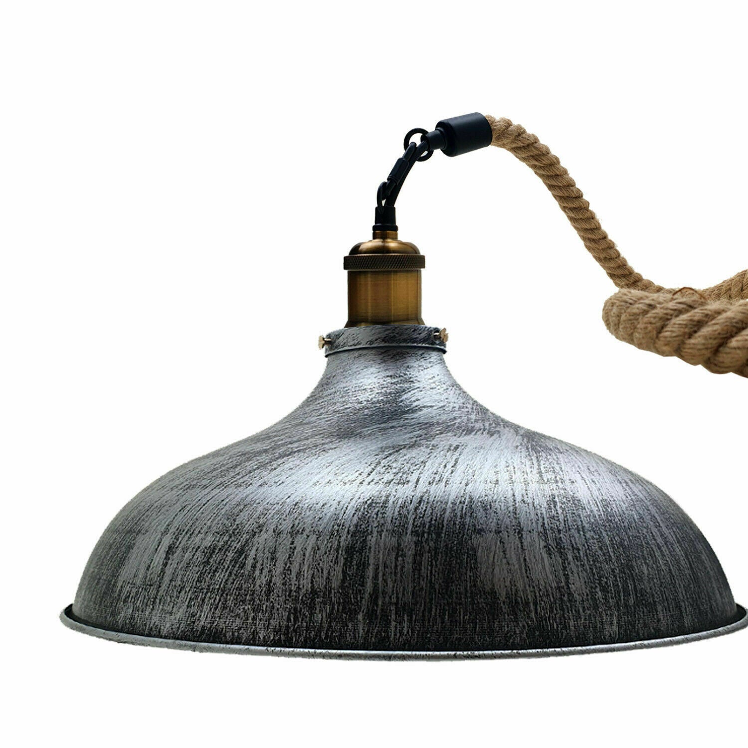 Twisted Rope Barn Dome Shape Hanging Pendant Light in black with hemp wire, showcasing rustic design and metal finish.