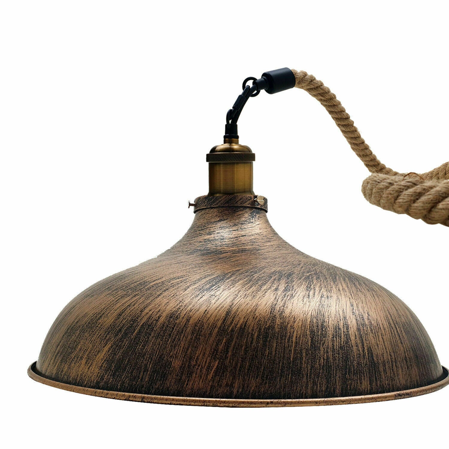 Twisted Rope Barn Dome Shape Hanging Pendant Light in black with hemp wire, showcasing rustic design and metal finish.