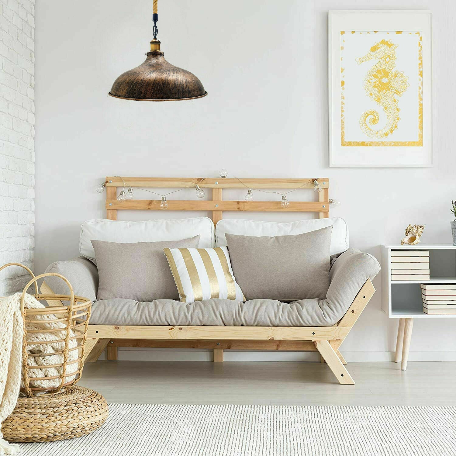 Twisted Rope Barn Dome Shape Hanging Pendant Light in black with hemp wire, showcasing rustic design and metal finish.