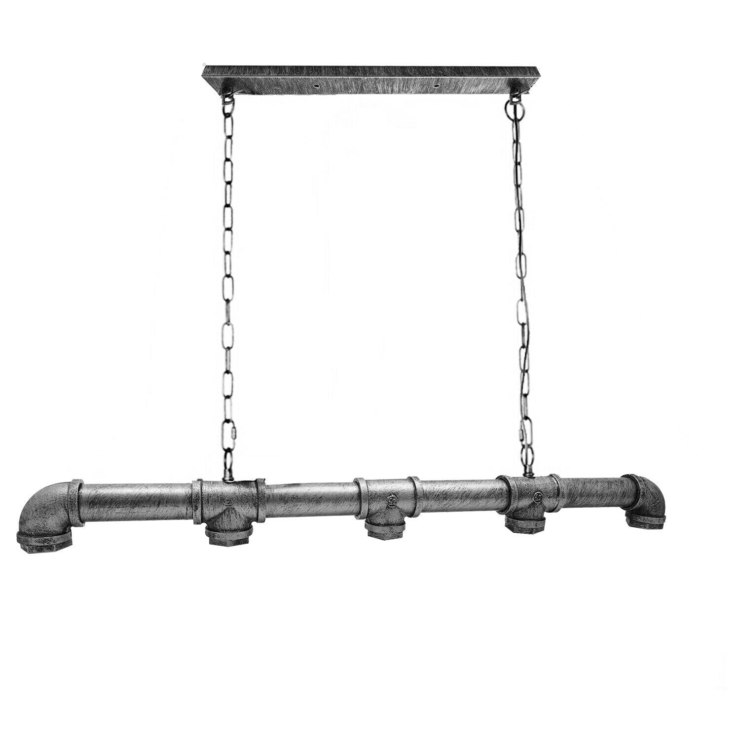 Vintage 5-Way Brushed Silver Pipe Light featuring industrial retro design with five heads for stylish illumination.