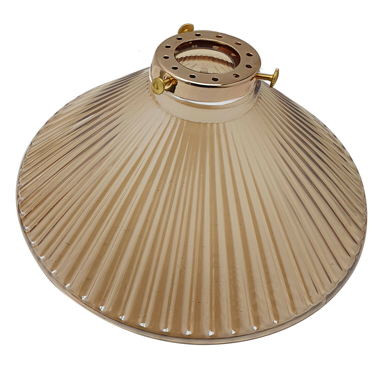 Vintage amber glass ceiling pendant light lampshade in a cone shape, showcasing its industrial style and warm glow.