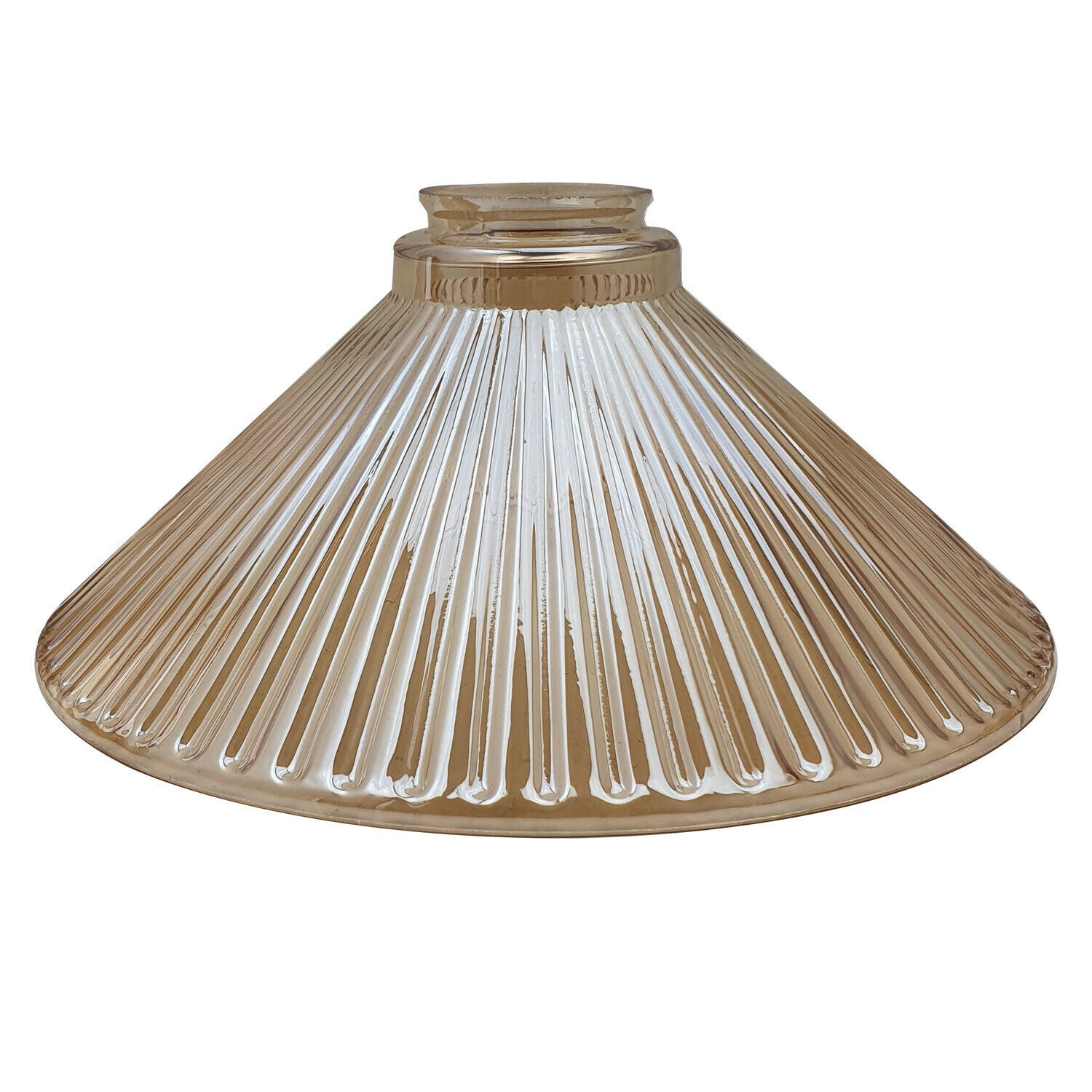 Vintage amber glass ceiling pendant light lampshade in a cone shape, showcasing its industrial style and warm glow.
