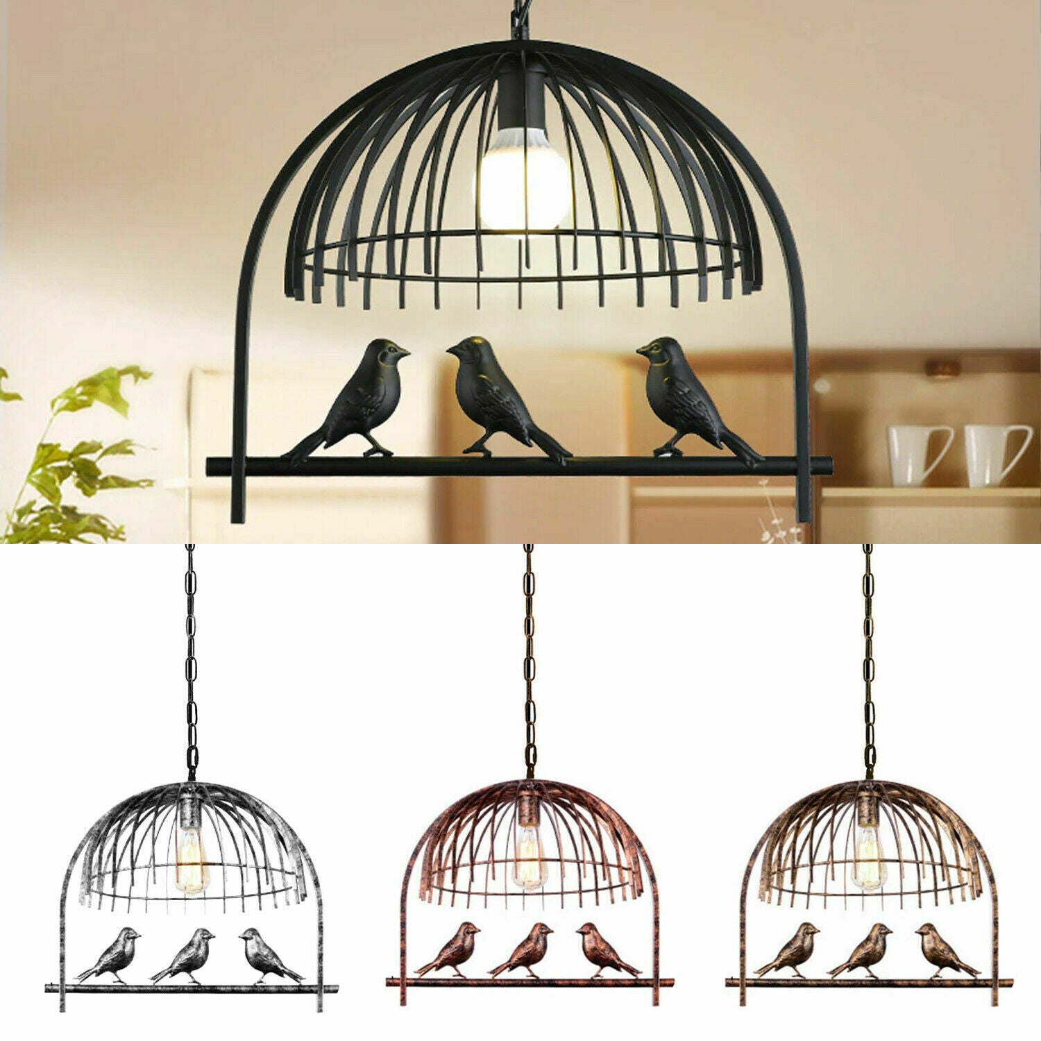 Vintage Bird Cage Chandelier Pendant Light showcasing intricate design and elegant finish, perfect for home decor.