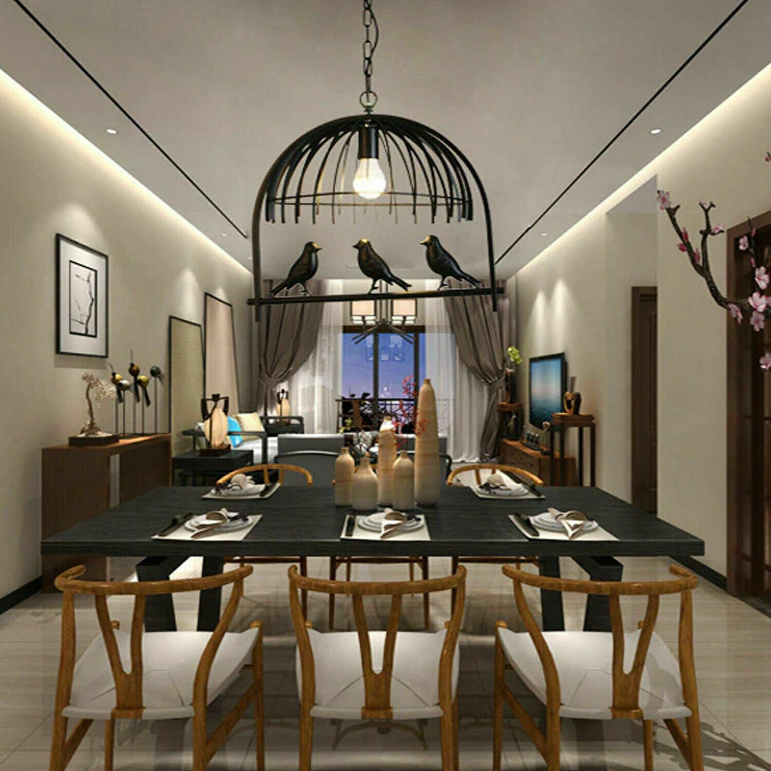 Vintage Bird Cage Chandelier Pendant Light showcasing intricate design and elegant finish, perfect for home decor.