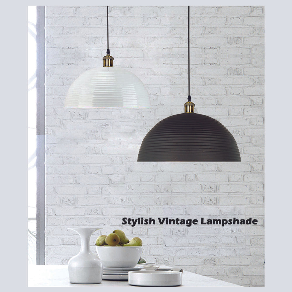 Vintage black metal lampshade pendant light with industrial design, perfect for restaurants and diners.