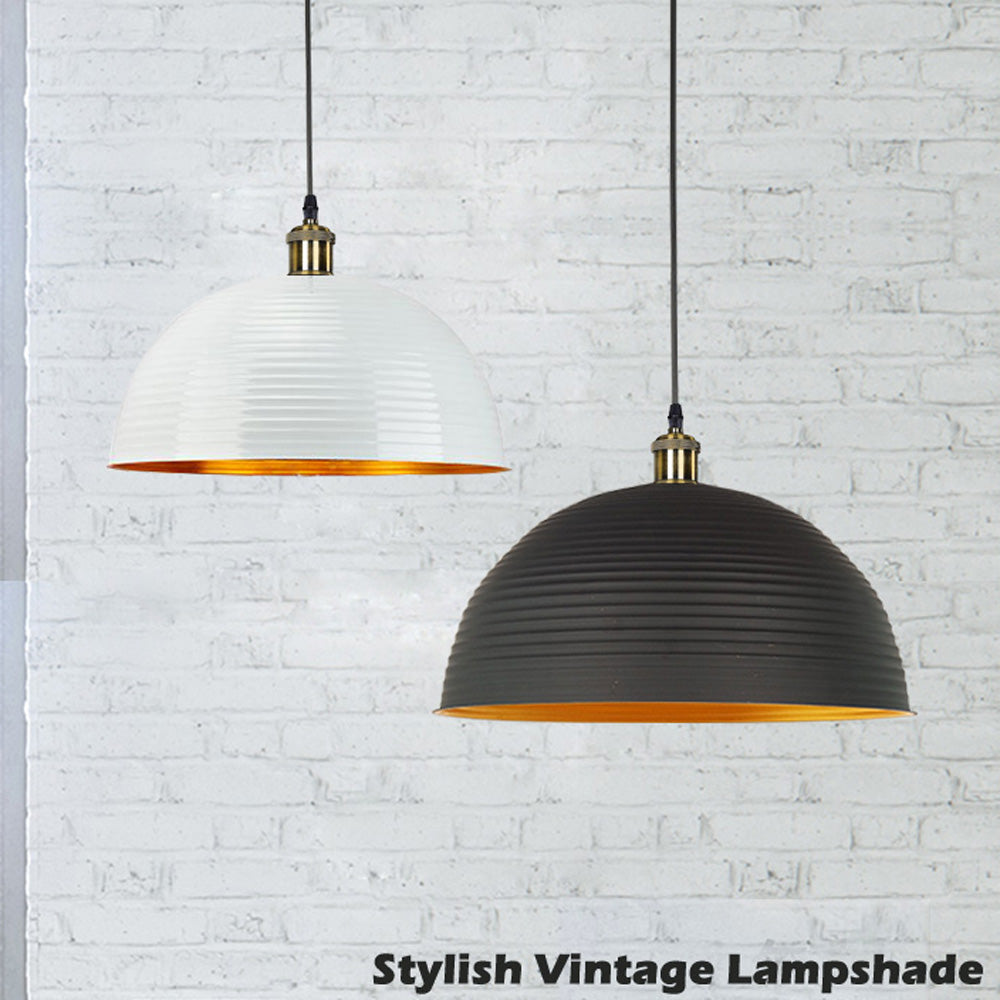 Vintage black metal lampshade pendant light with industrial design, perfect for restaurants and diners.