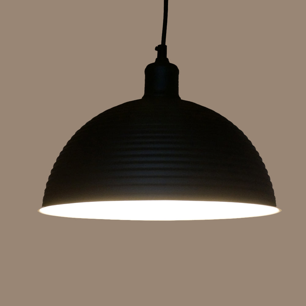 Vintage black metal lampshade pendant light with industrial design, perfect for restaurants and diners.