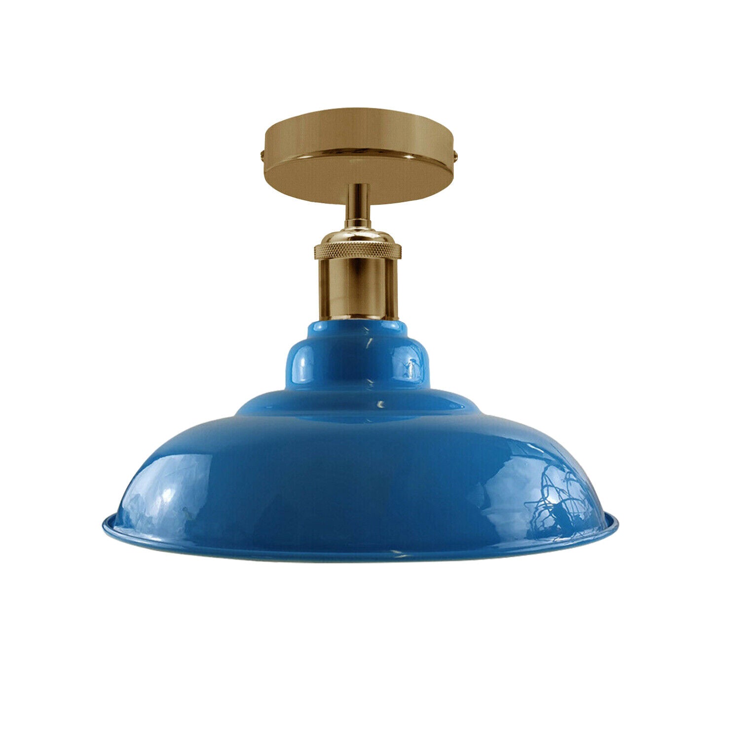 Vintage Blue Flush Mount Ceiling Light with elegant gold holder, showcasing its stylish design and color options.