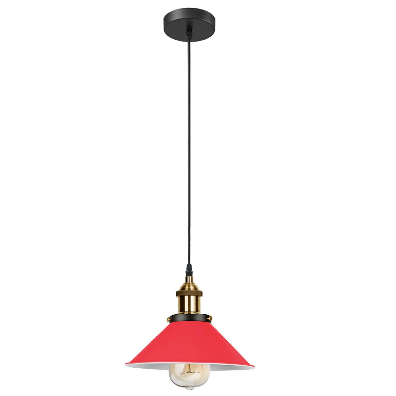 Vintage E27 Ceiling Pendant Light in various colors, showcasing its industrial design and stylish lampshade.