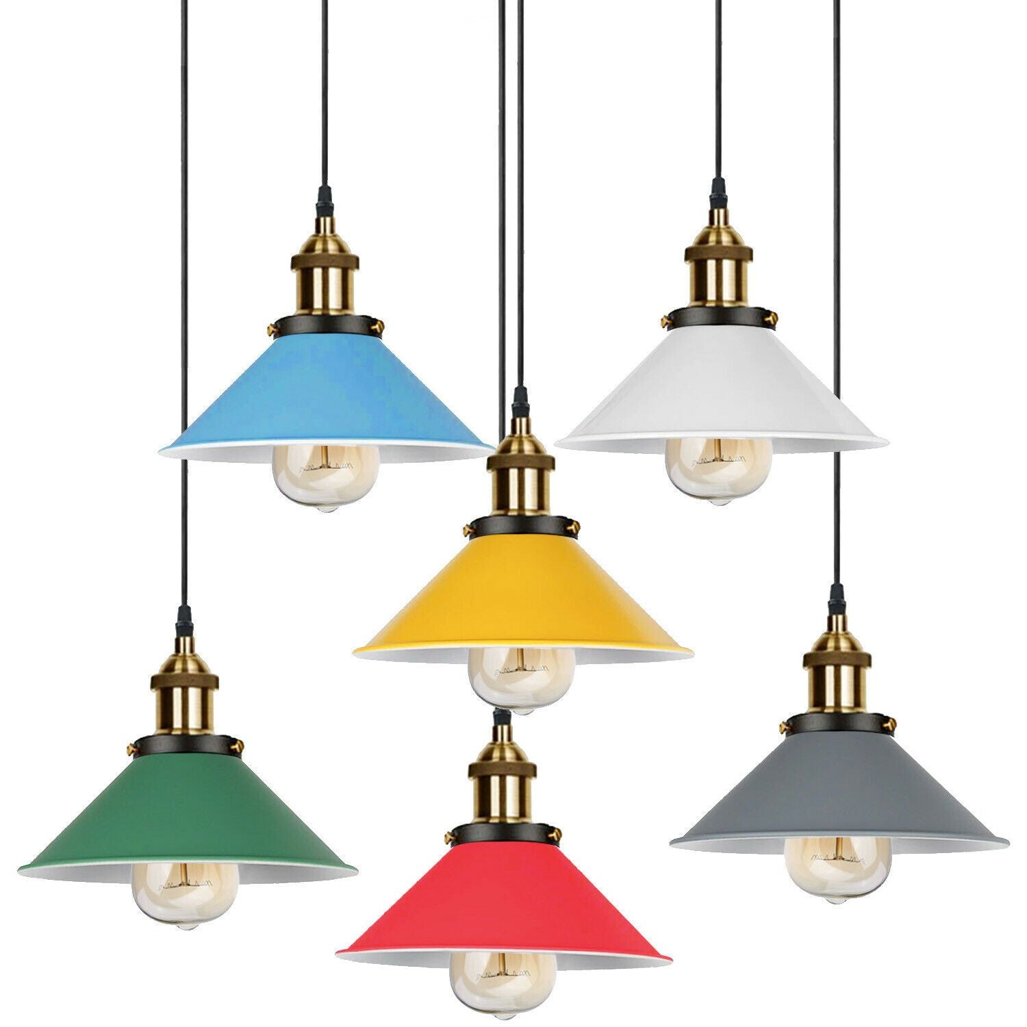 Vintage E27 Ceiling Pendant Light in various colors, showcasing its industrial design and stylish lampshade.