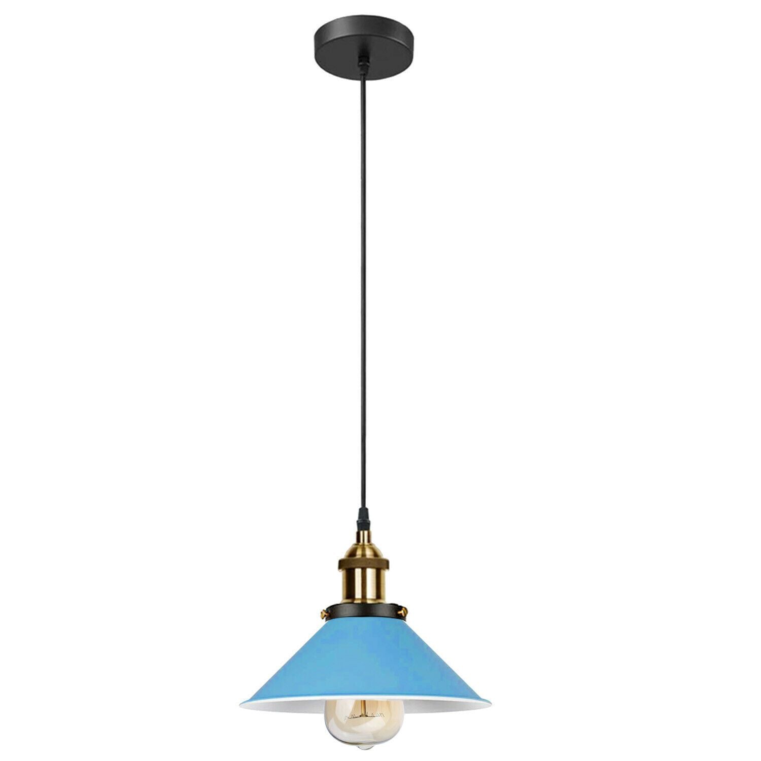 Vintage E27 Ceiling Pendant Light in various colors, showcasing its industrial design and stylish lampshade.
