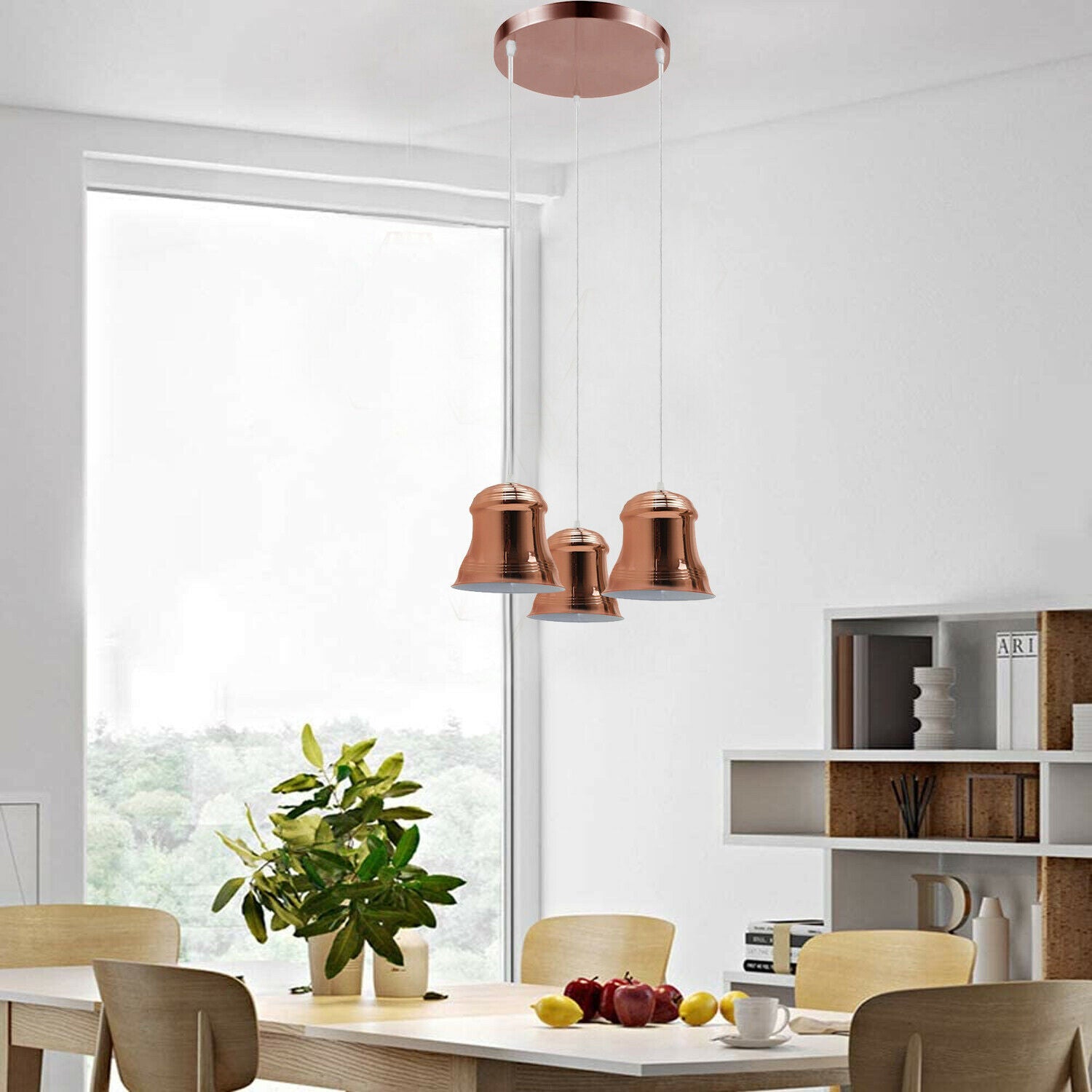 Vintage Industrial 3 Head E27 Hanging Ceiling Pendant Light in rose gold finish, showcasing three adjustable lamp holders and sleek design.