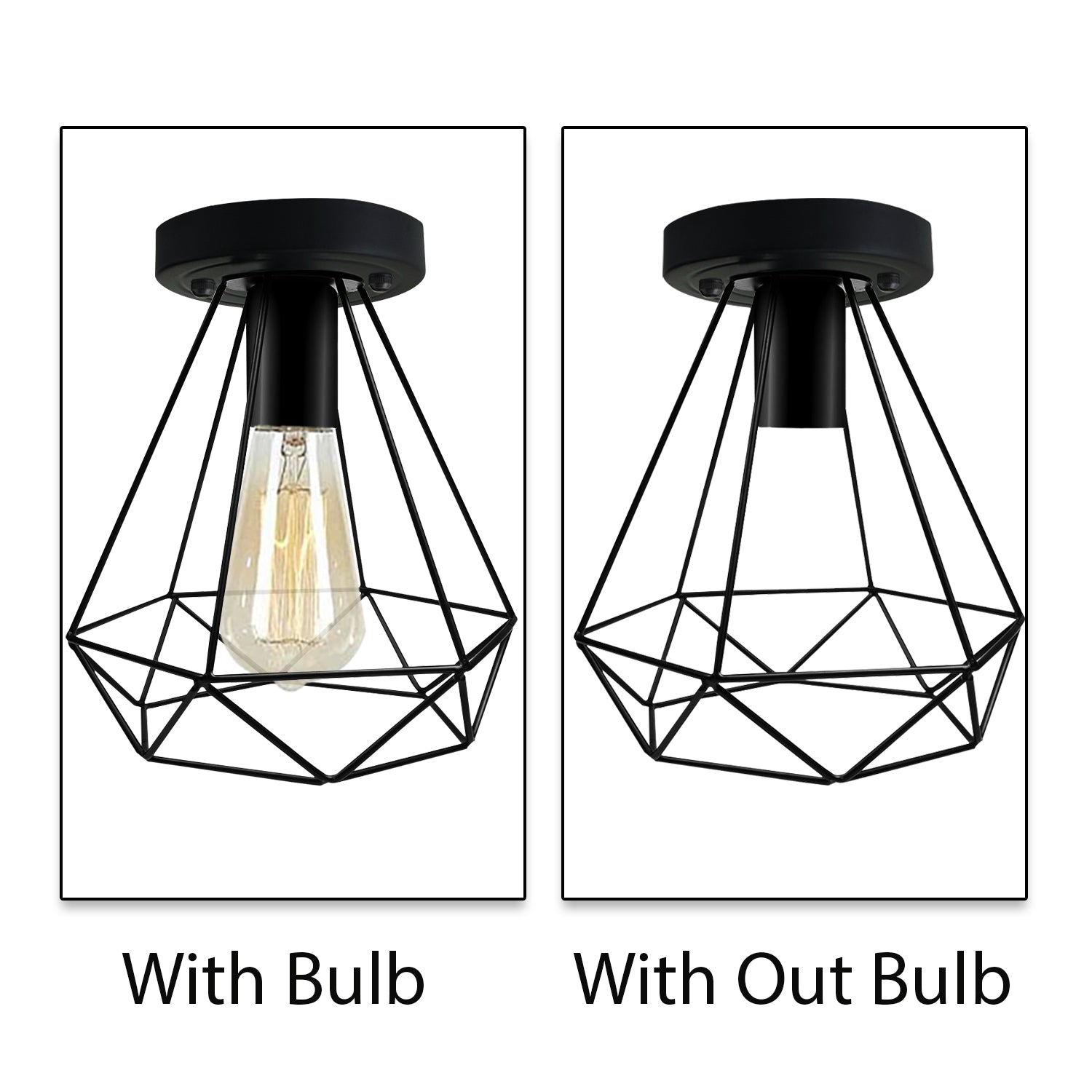 Vintage Industrial Black Metal Indoor Flush Mount Ceiling Light showcasing its elegant design and sturdy metal construction.