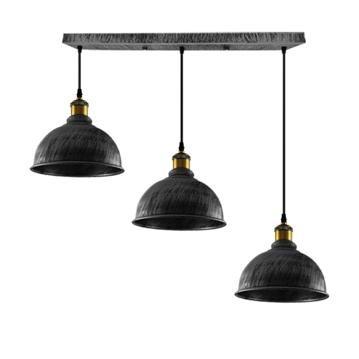 Vintage Industrial Brushed Copper Indoor Hanging Adjustable Pendant with three light shades and adjustable cables, showcasing its rustic charm.