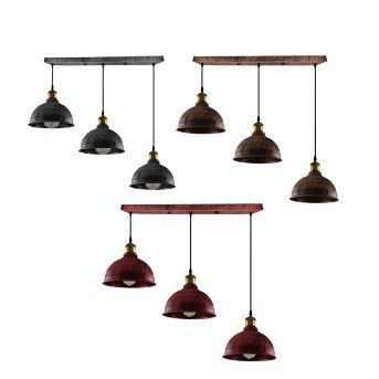 Vintage Industrial Brushed Copper Indoor Hanging Adjustable Pendant with three light shades and adjustable cables, showcasing its elegant design.