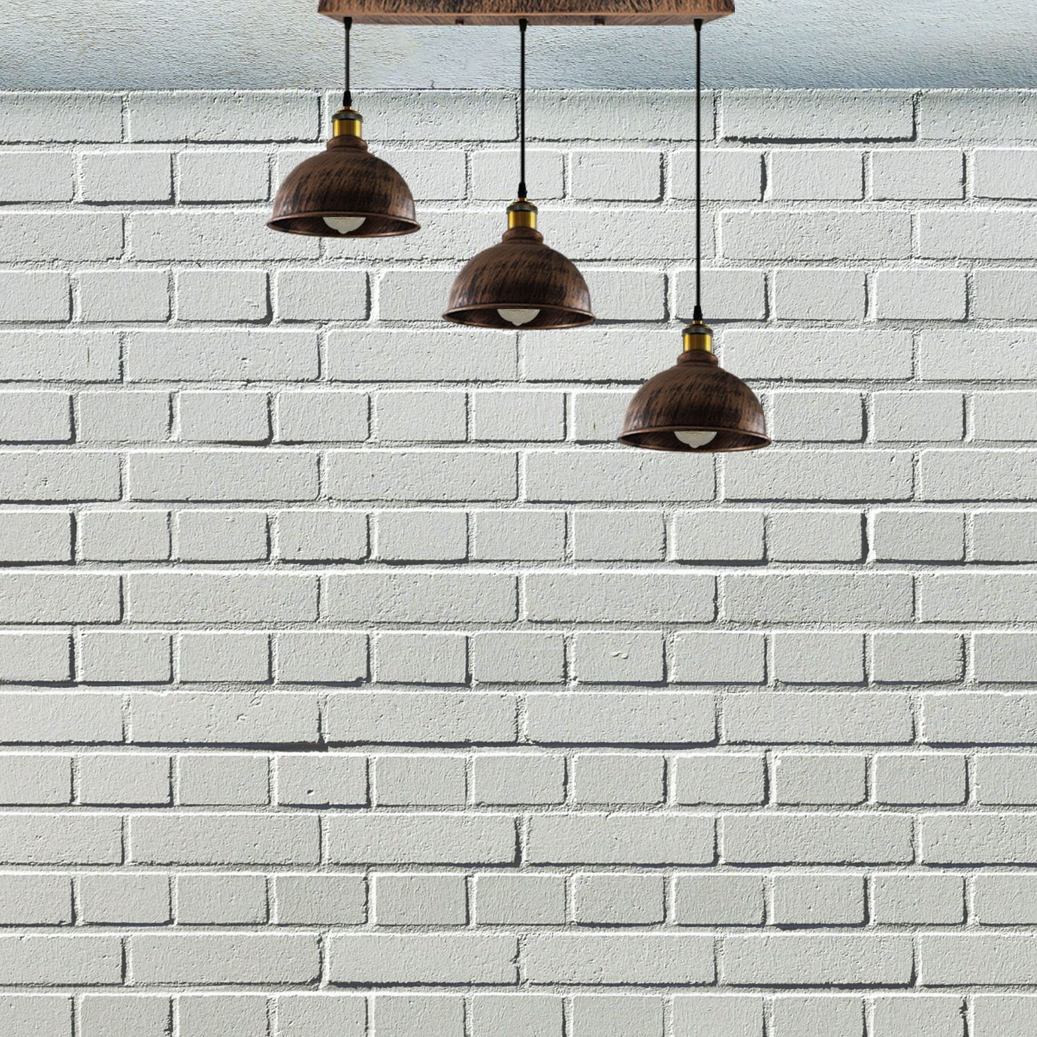 Vintage Industrial Brushed Copper Indoor Hanging Adjustable Pendant with three light shades and adjustable cables, showcasing its elegant design.