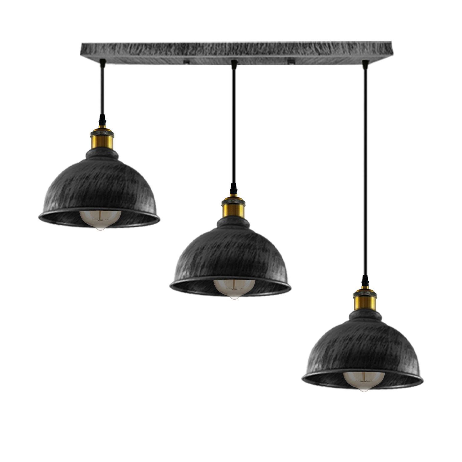 Vintage Industrial Brushed Copper Indoor Hanging Adjustable Pendant with three light shades and adjustable cables, showcasing its elegant design.