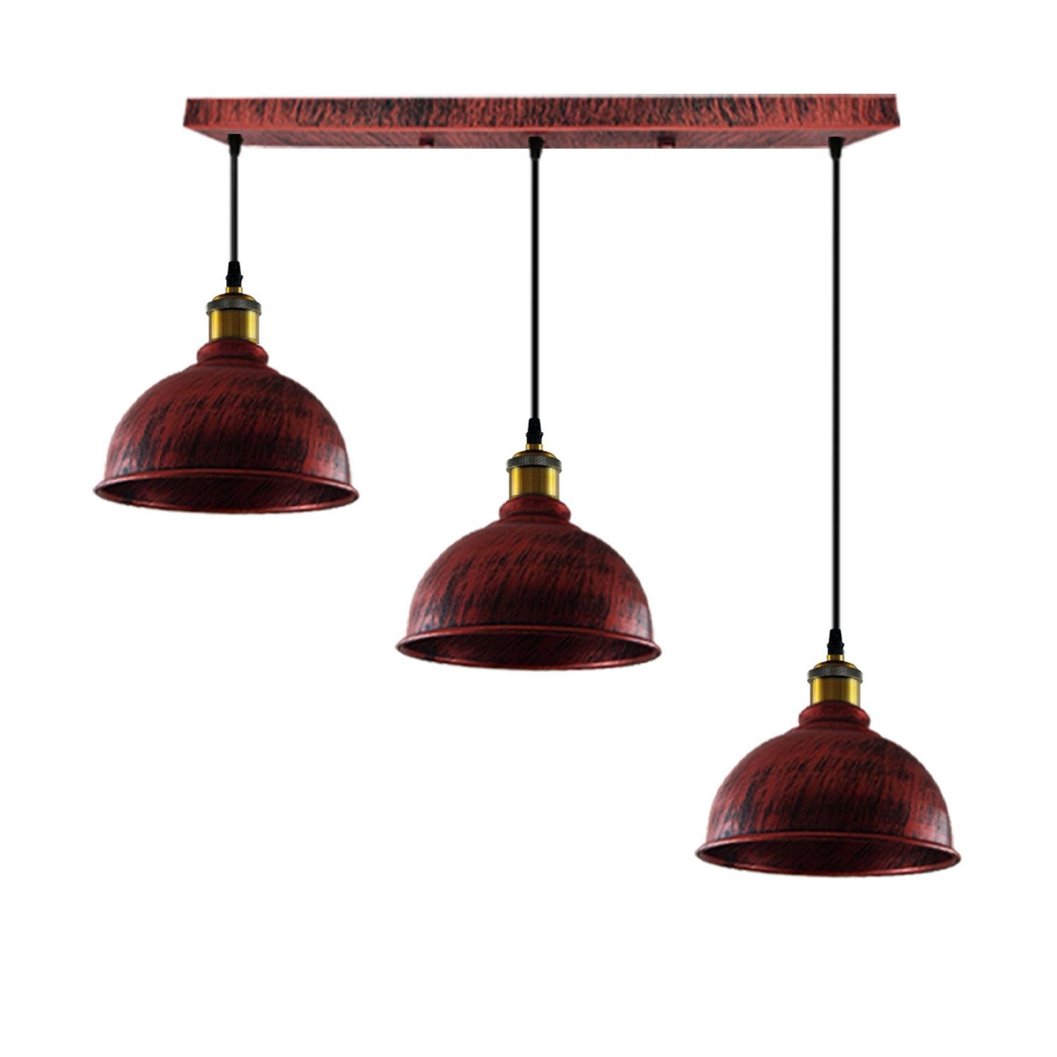 Vintage Industrial Brushed Copper Indoor Hanging Adjustable Pendant with three light shades and adjustable cables, showcasing its elegant design.