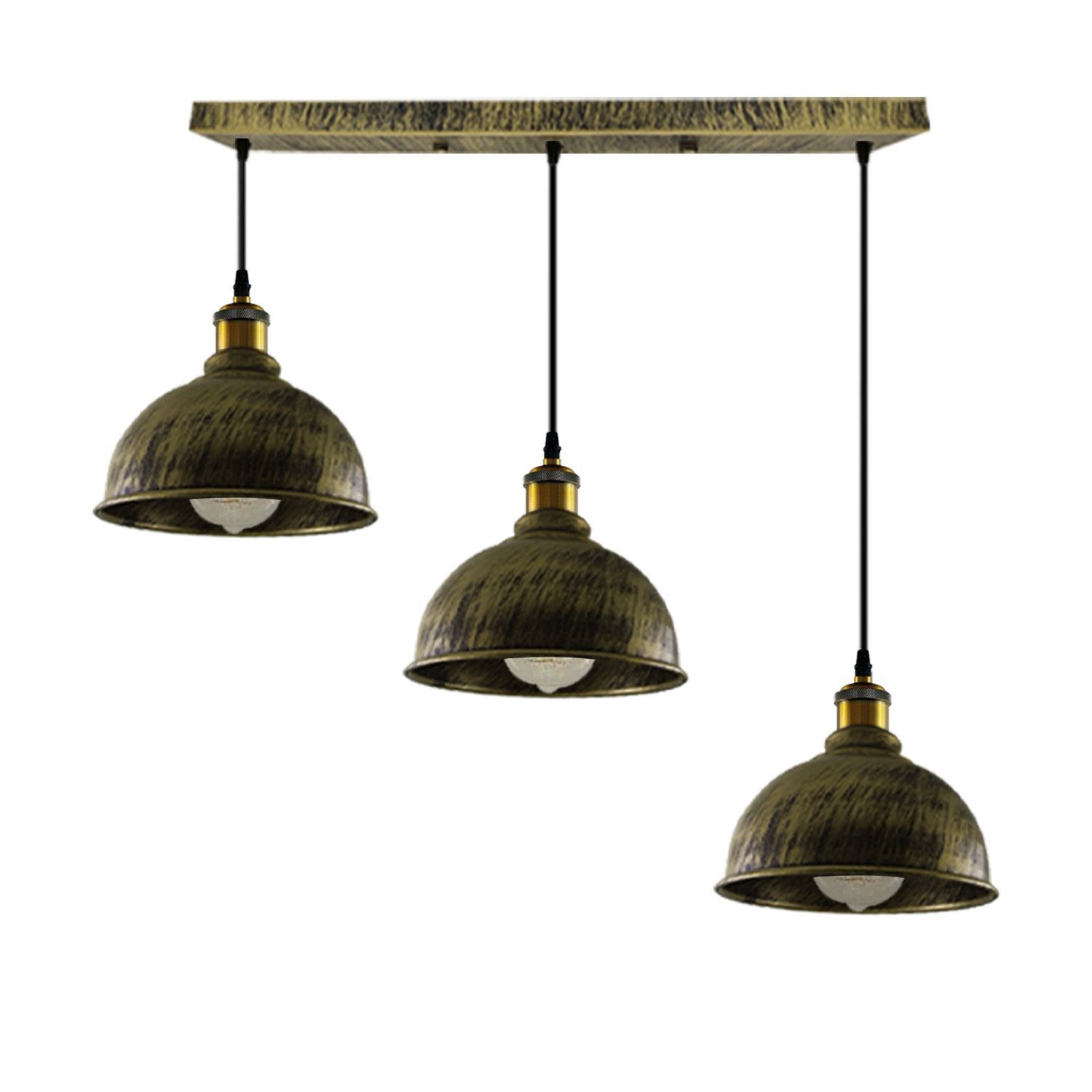 Vintage Industrial Brushed Copper Indoor Hanging Adjustable Pendant with three light shades and adjustable cables, showcasing its elegant design.