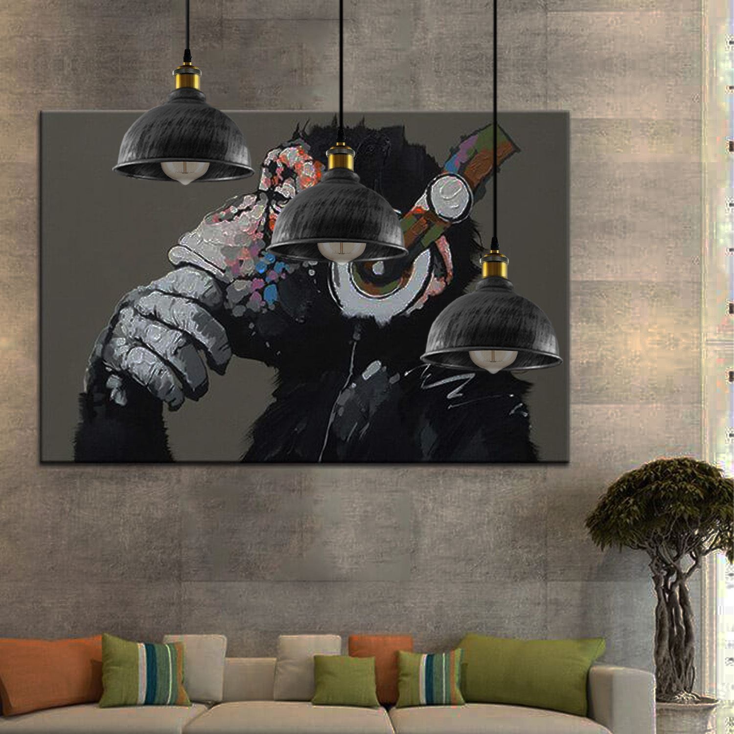 Vintage Industrial Brushed Copper Indoor Hanging Adjustable Pendant with three light shades and adjustable cables, showcasing its elegant design.