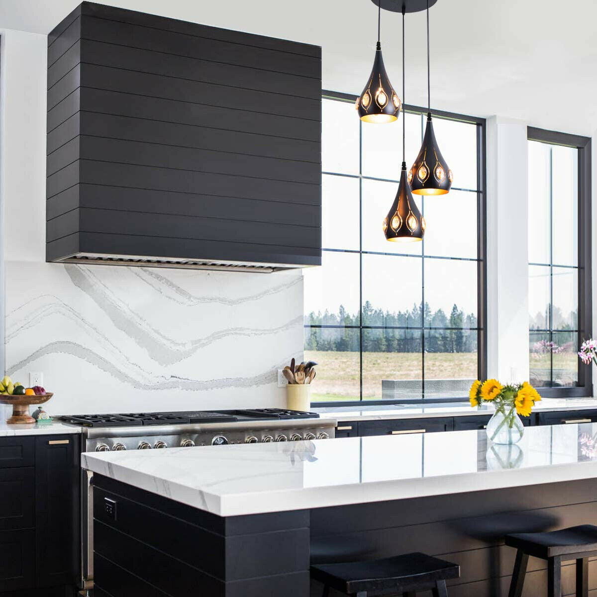 Vintage Industrial Ceiling Pendant Light featuring a black metal design with E27 lamp base, ideal for retro loft style decor.