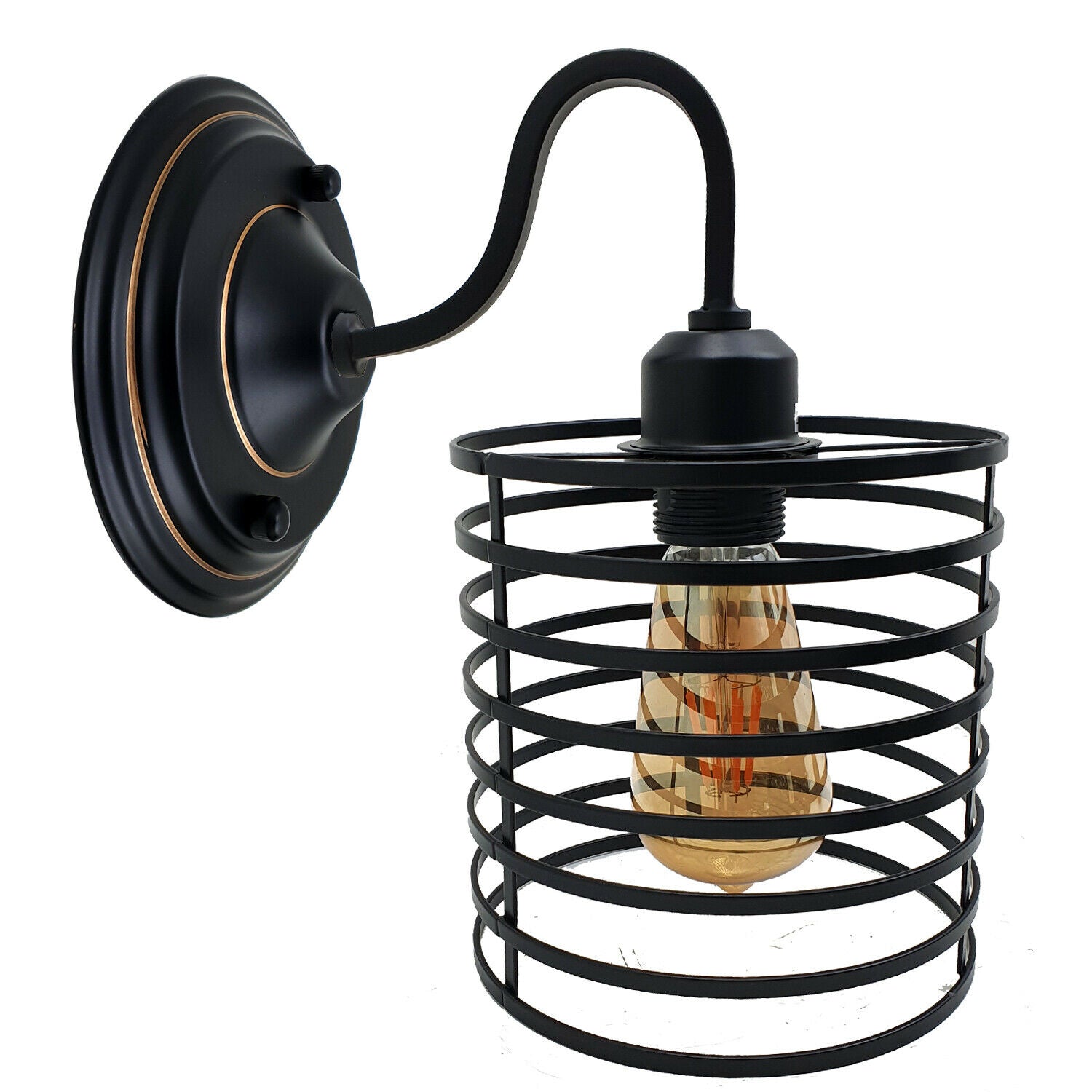 Vintage Industrial E27 Base Wall Light Sconce Lamp with metal cage design, perfect for rustic home decor.
