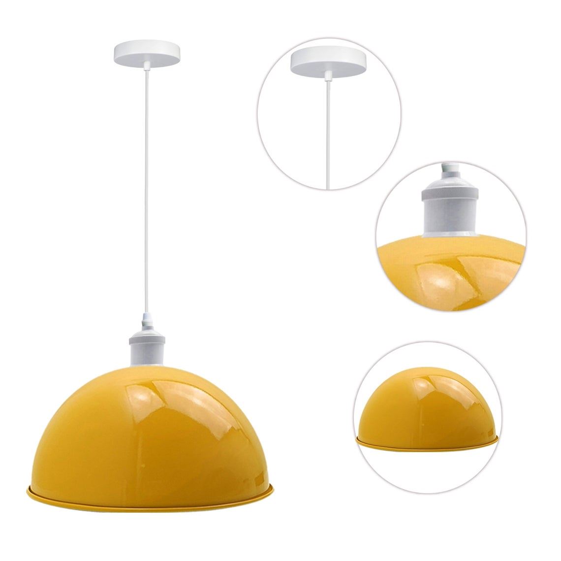 Vintage Industrial Metal Ceiling Pendant Dome Shade in yellow, showcasing its dome design and metal finish, ideal for modern home decor.