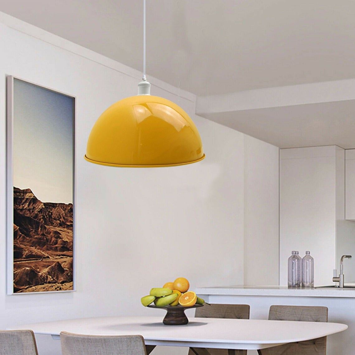 Vintage Industrial Metal Ceiling Pendant Dome Shade in yellow, showcasing its dome design and metal finish, ideal for modern home decor.