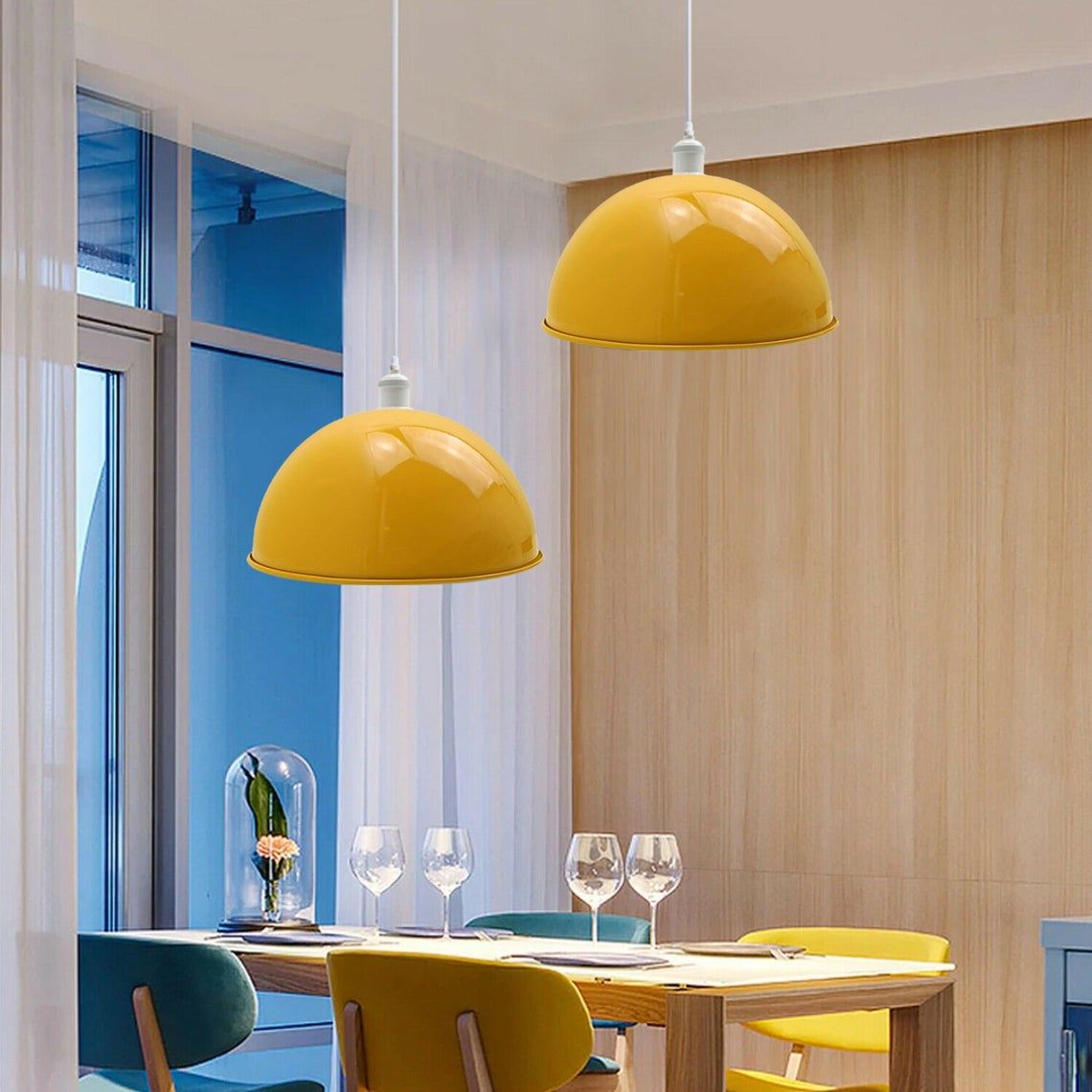 Vintage Industrial Metal Ceiling Pendant Dome Shade in yellow, showcasing its dome design and metal finish, ideal for modern home decor.