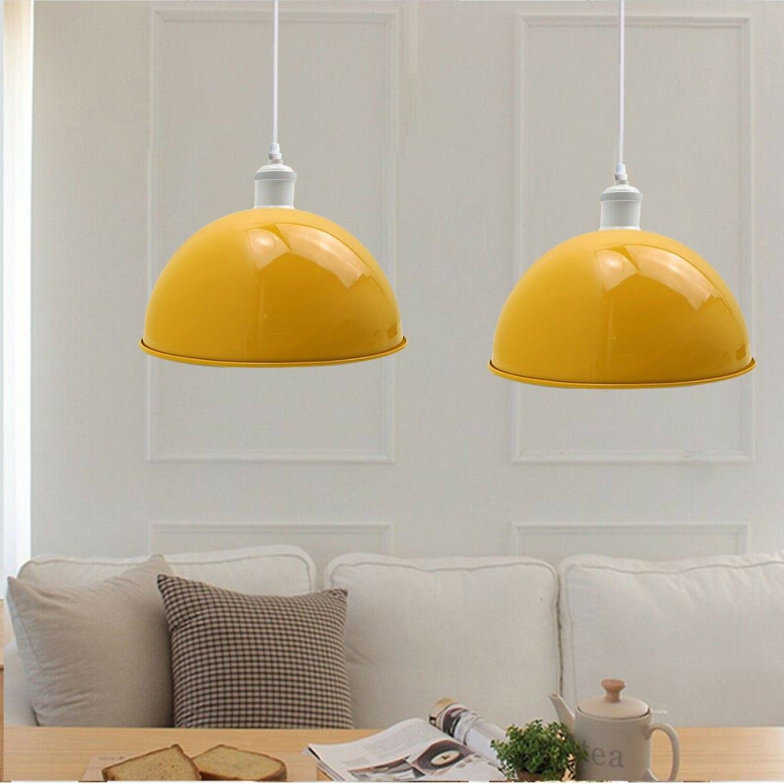 Vintage Industrial Metal Ceiling Pendant Dome Shade in yellow, showcasing its dome design and metal finish, ideal for modern home decor.